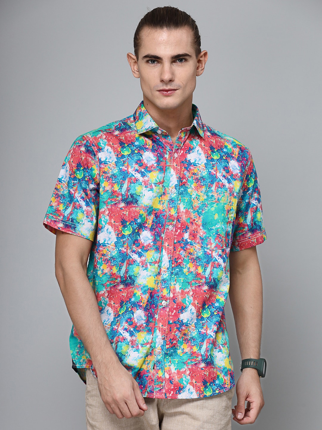 

VALBONE Comfort Floral Opaque Printed Semiformal Cotton Shirt, Blue