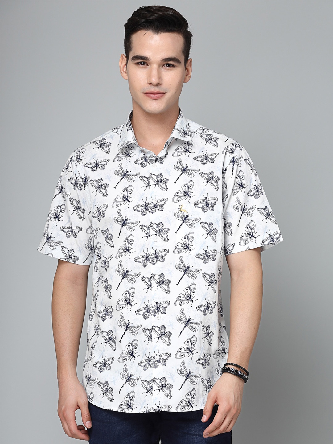 

VALBONE Comfort Floral Printed Semiformal Cotton Shirt, White