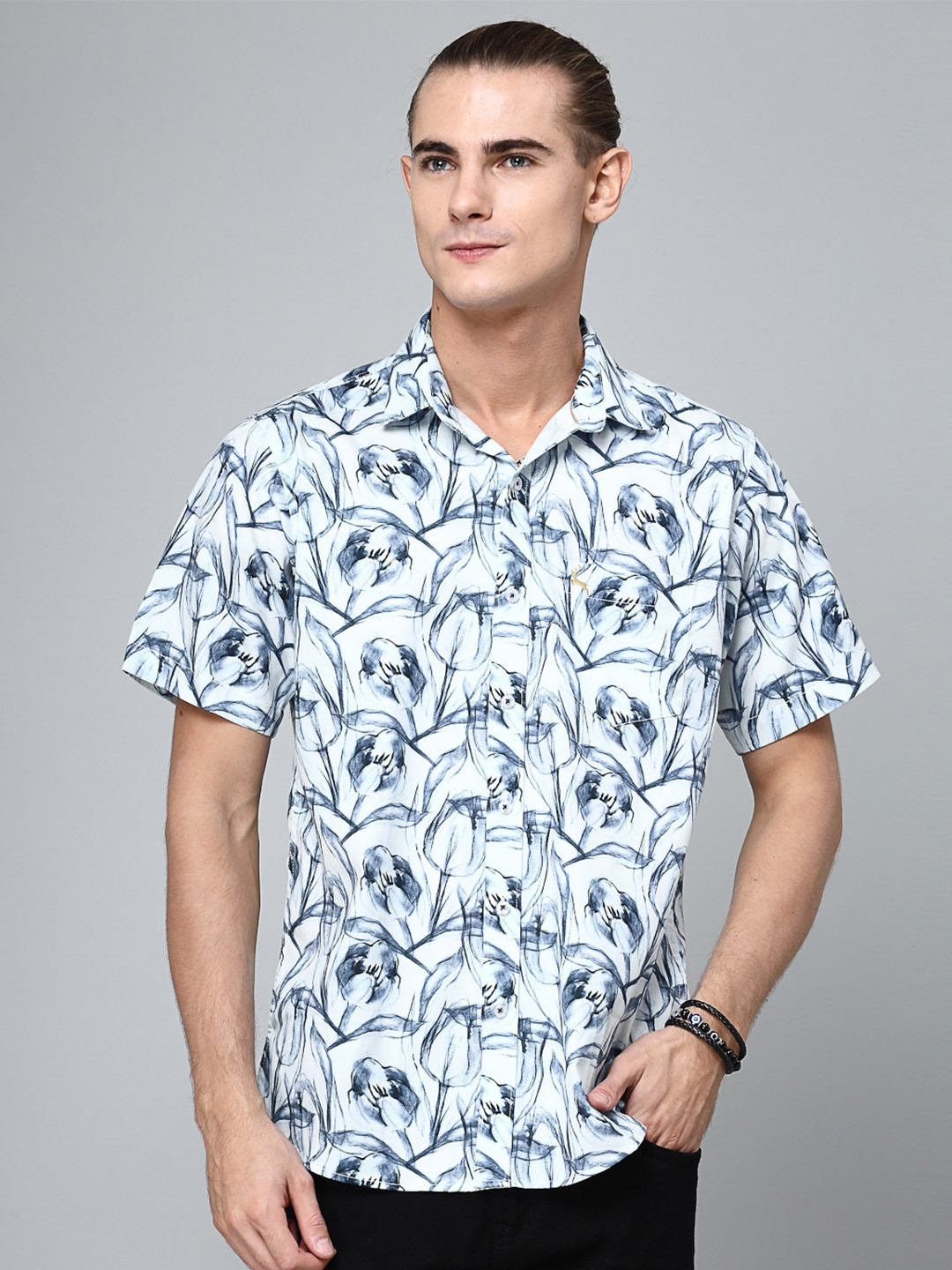 

VALBONE Comfort Printed Semiformal Cotton Shirt, Blue