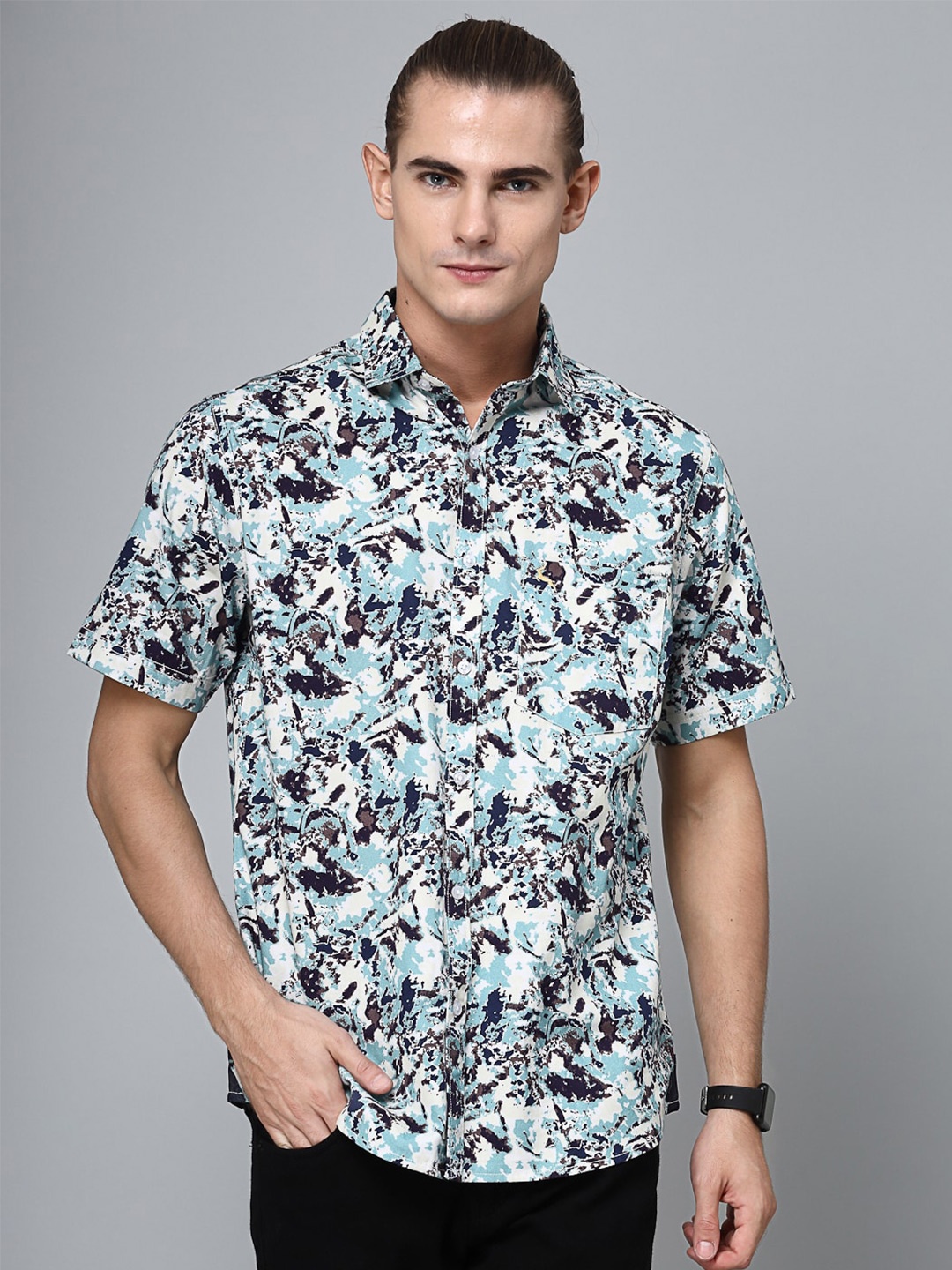 

VALBONE Comfort Abstract Printed Cotton Casual Shirt, White
