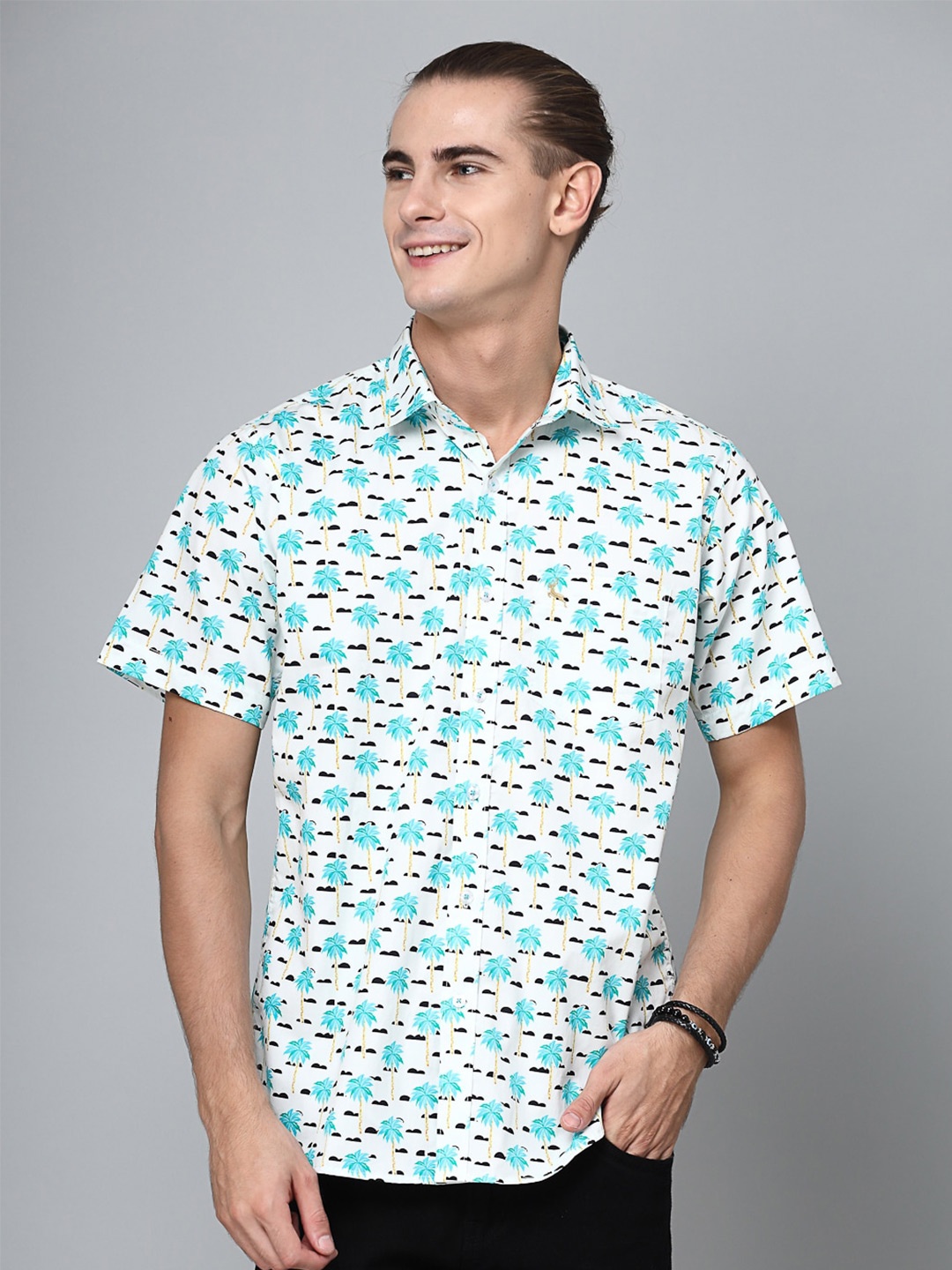 VALBONE Comfort Opaque Printed Semiformal Cotton Shirt, Blue