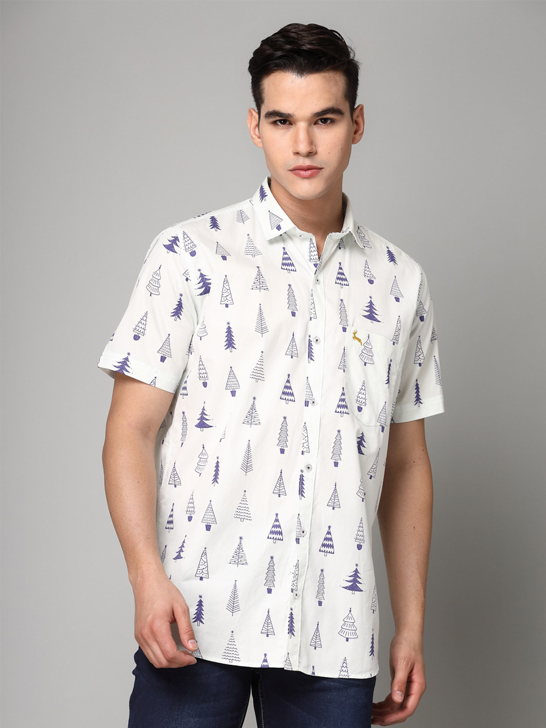 

VALBONE Comfort Opaque Printed Semiformal Cotton Shirt, White