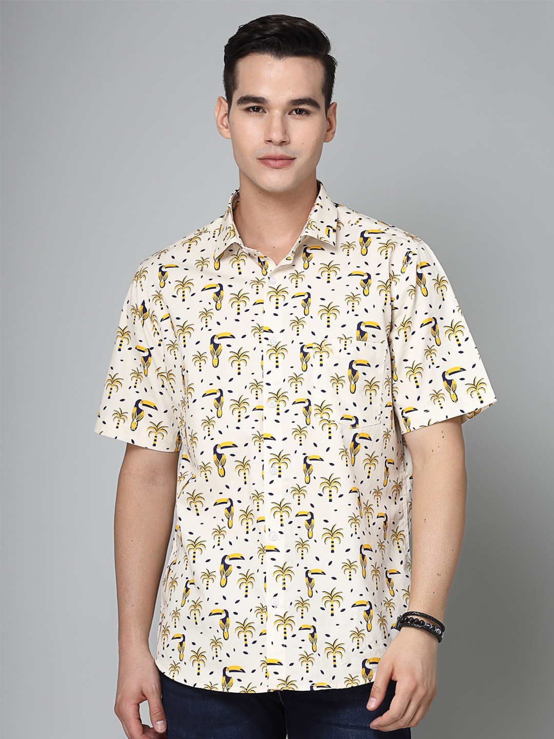 

VALBONE Comfort Opaque Printed Semiformal Cotton Shirt, Yellow