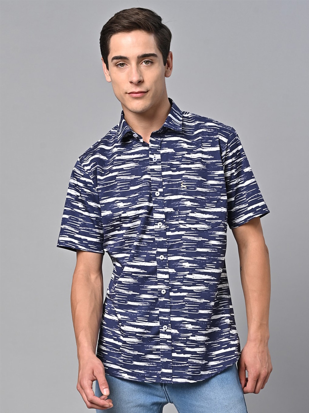 

VALBONE Comfort Abstract Printed Cotton Casual Shirt, Blue