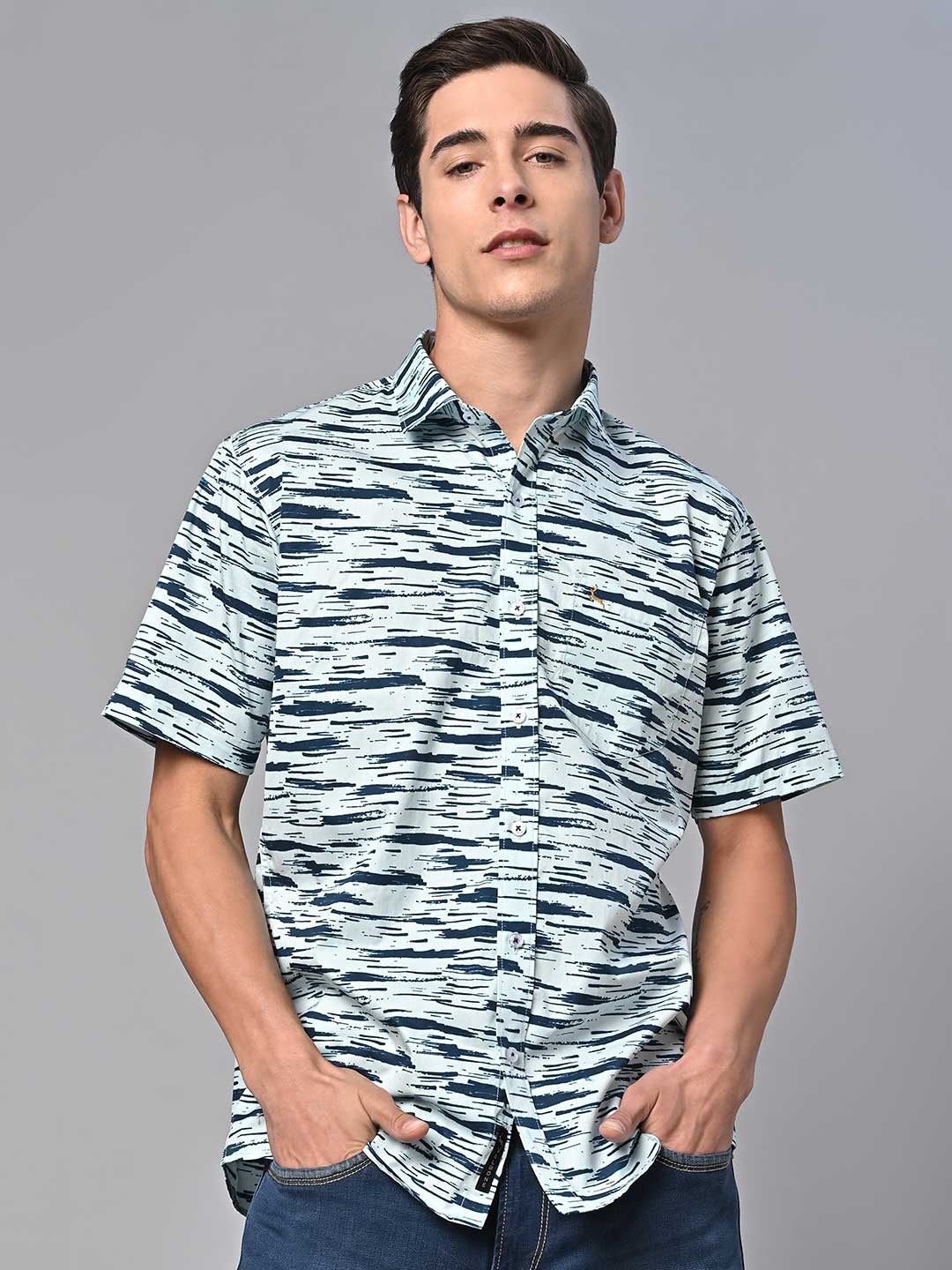 

VALBONE Comfort Abstract Printed Cotton Casual Shirt, Blue