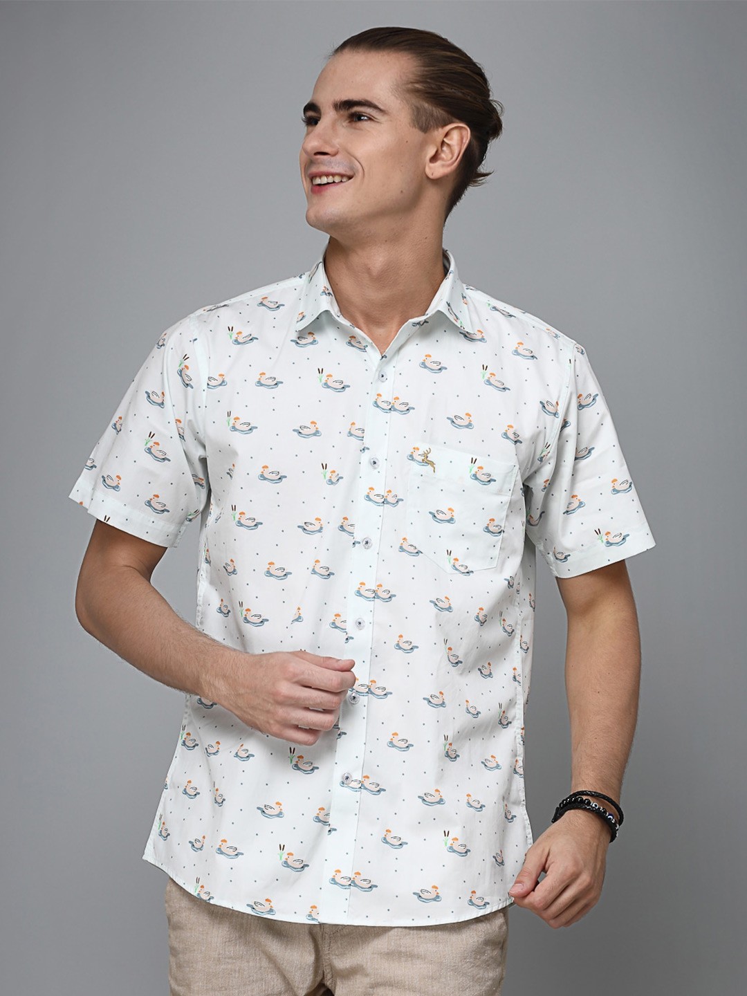 

VALBONE Comfort Opaque Printed Semiformal Cotton Shirt, White