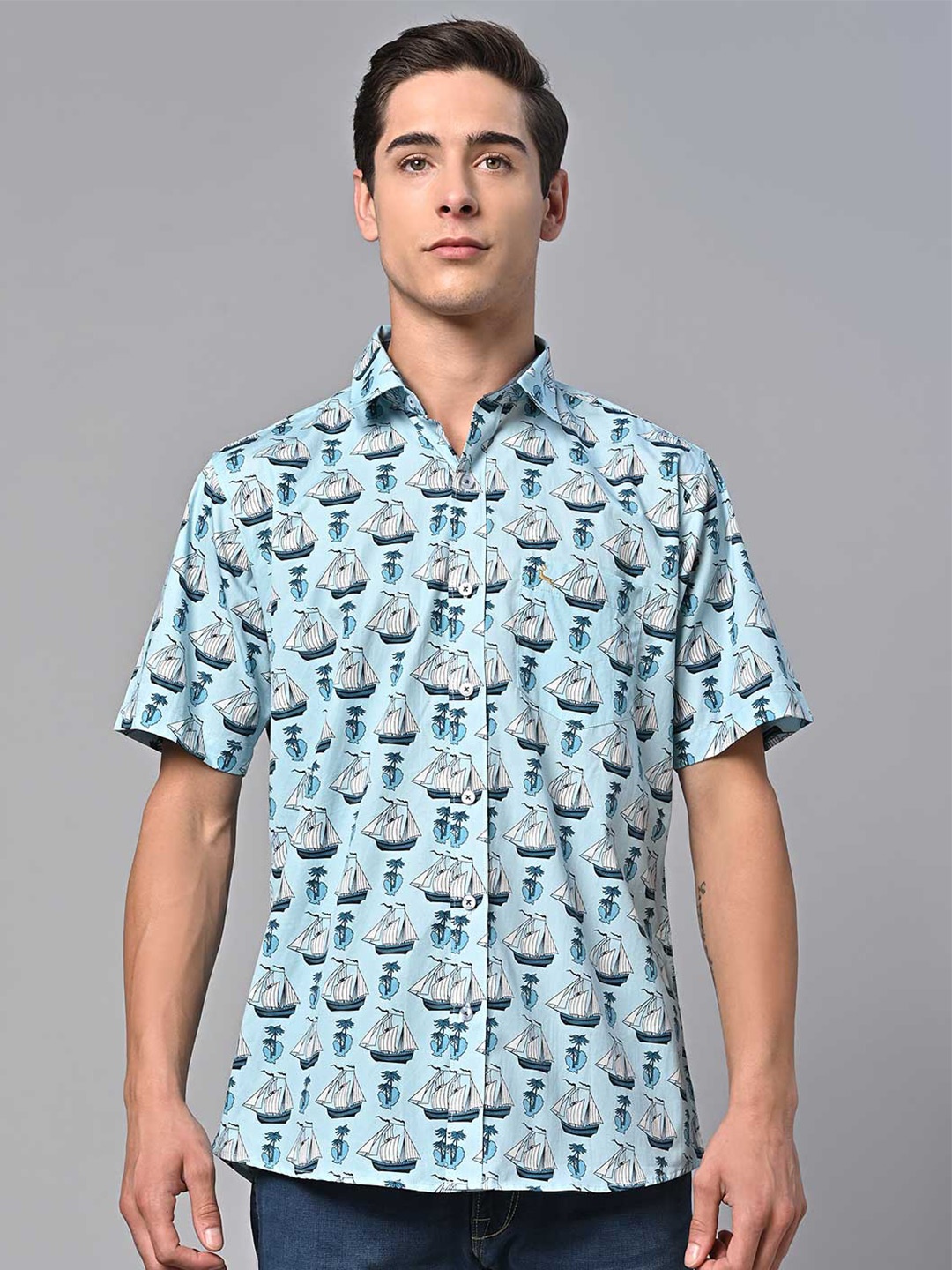 

VALBONE Comfort Opaque Printed Semiformal Cotton Shirt, Blue