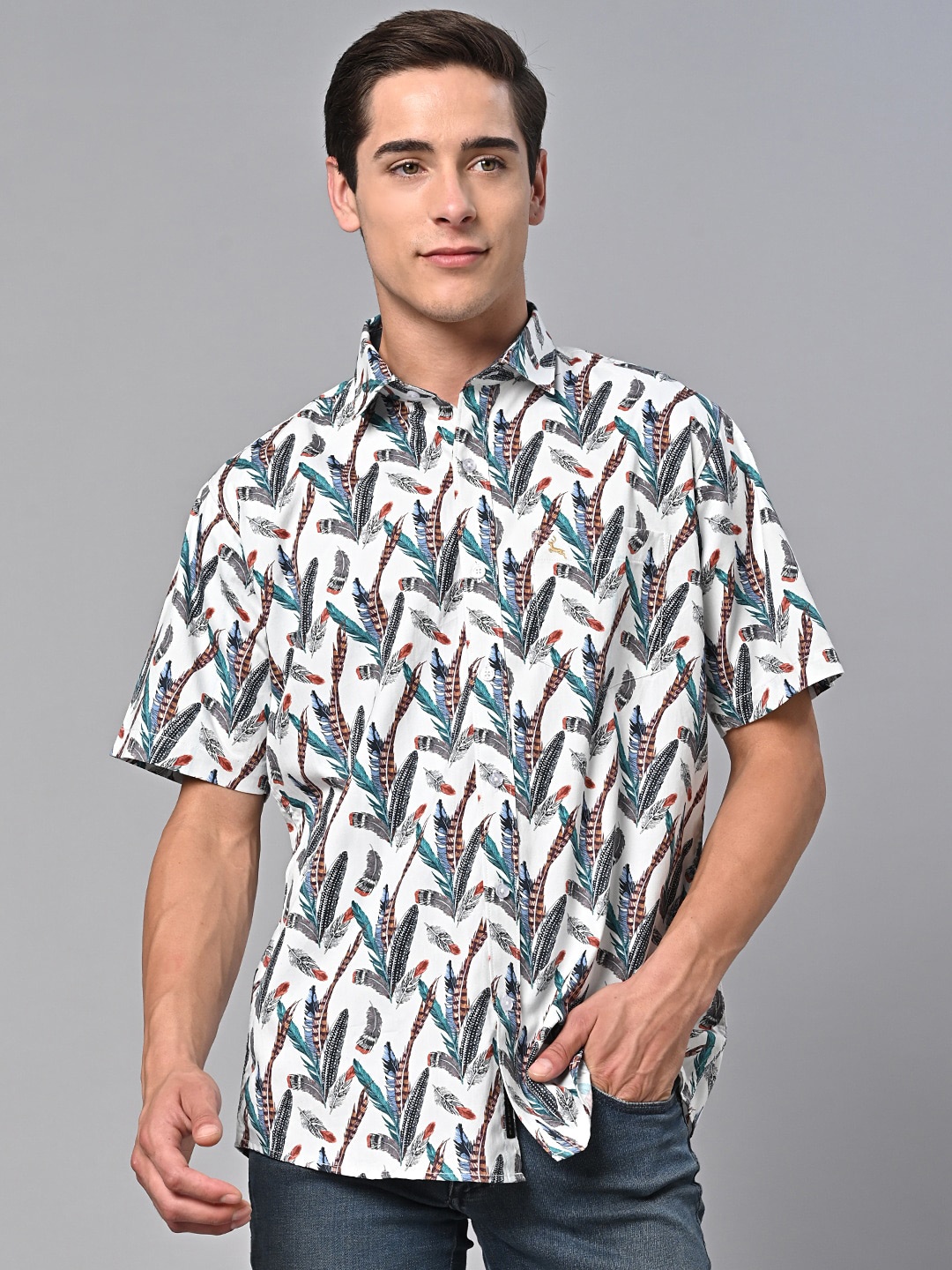 

VALBONE Comfort Graphic Printed Cotton Casual Shirt, White