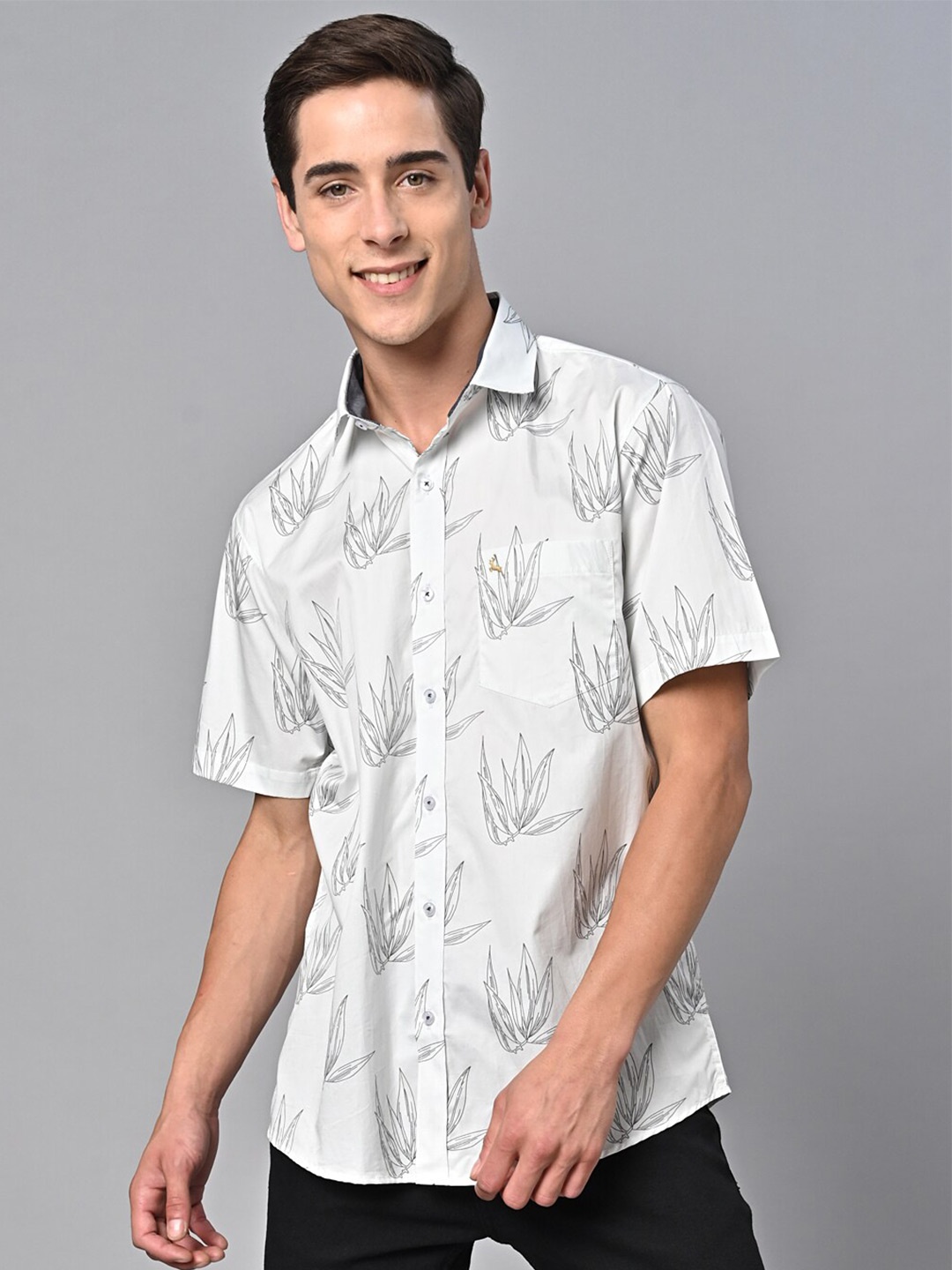 

VALBONE Comfort Opaque Printed Semiformal Cotton Shirt, White