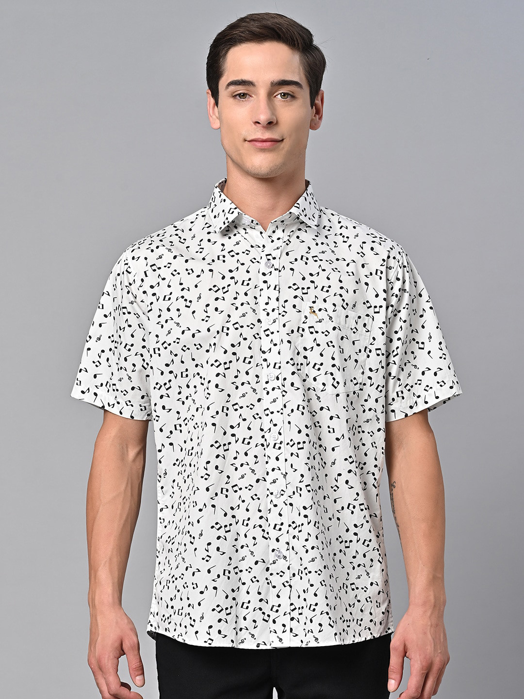 

VALBONE Comfort Floral Opaque Printed Cotton Casual Shirt, White