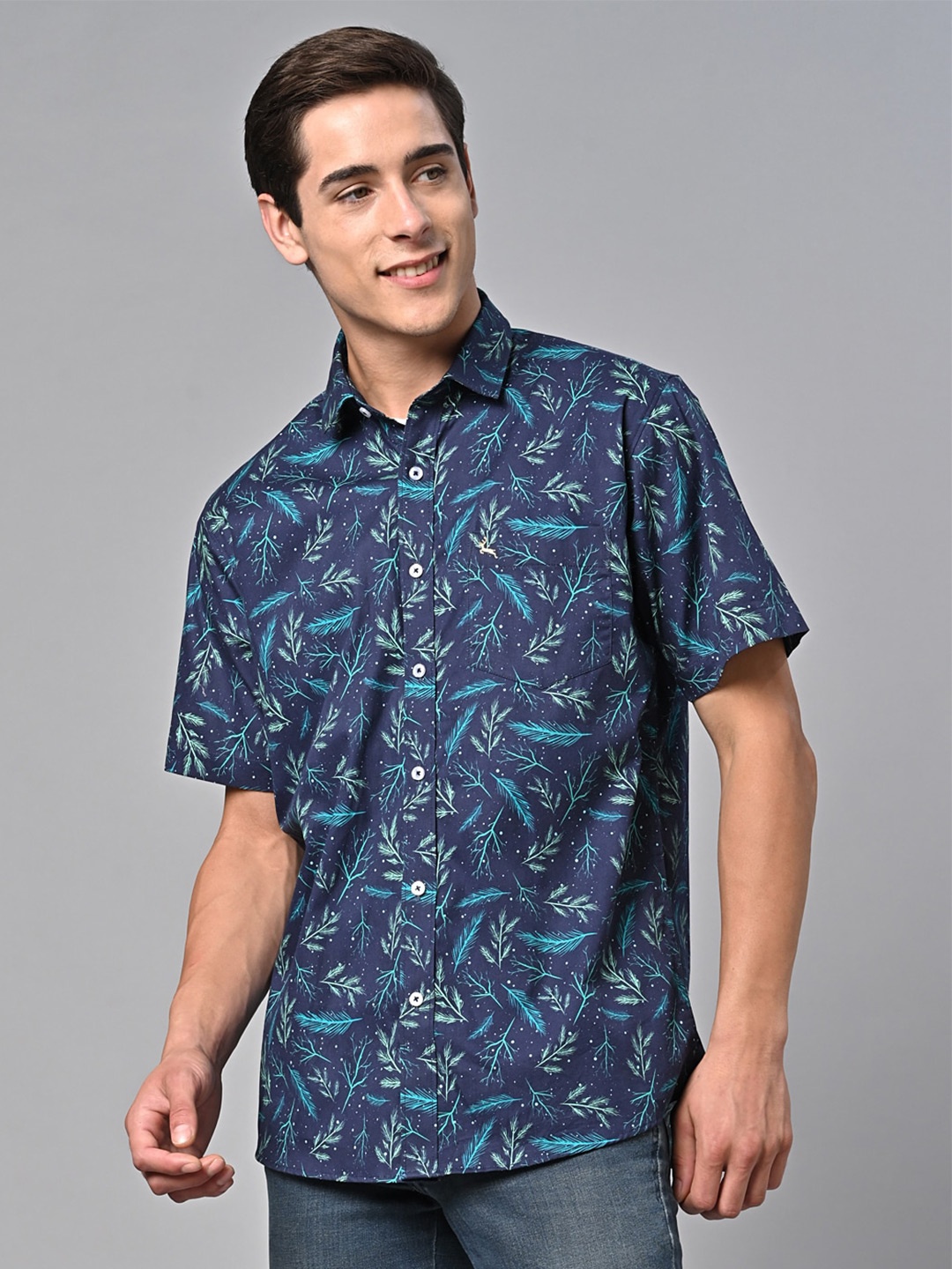 

VALBONE Comfort Floral Opaque Printed Cotton Casual Shirt, Blue