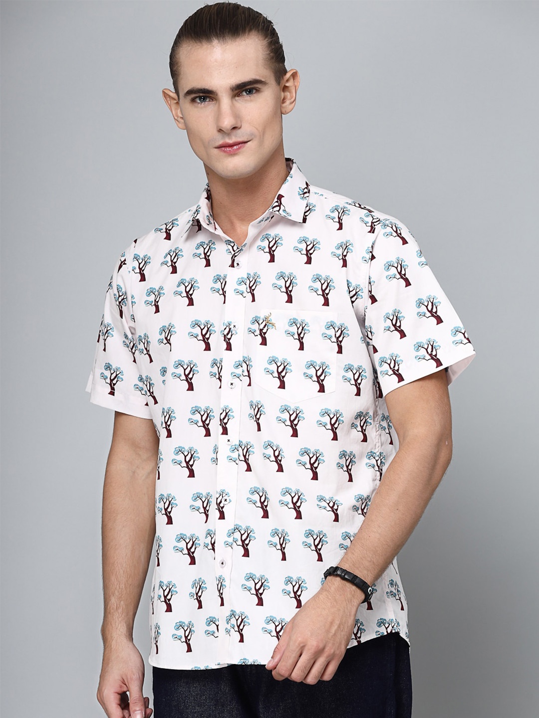 

VALBONE Comfort Graphic Printed Cotton Casual Shirt, White