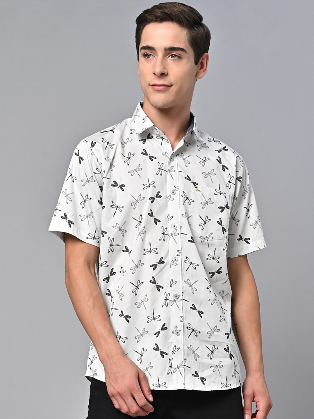 

VALBONE Comfort Conversational Printed Cotton Casual Shirt, White