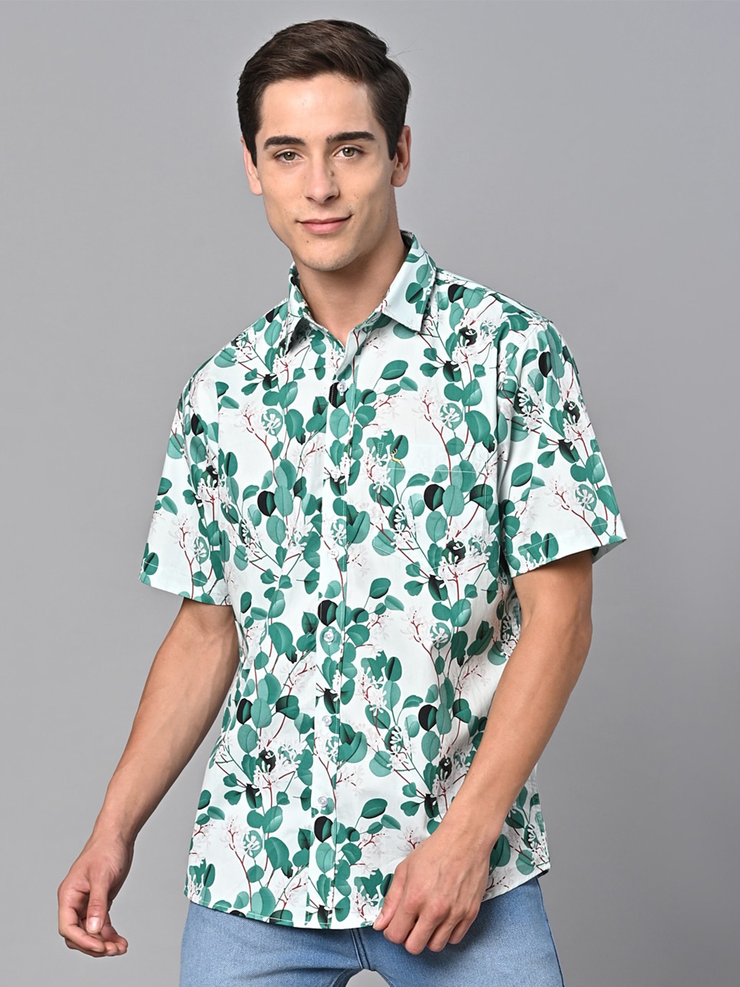 

VALBONE Comfort Floral Opaque Printed Cotton Casual Shirt, White