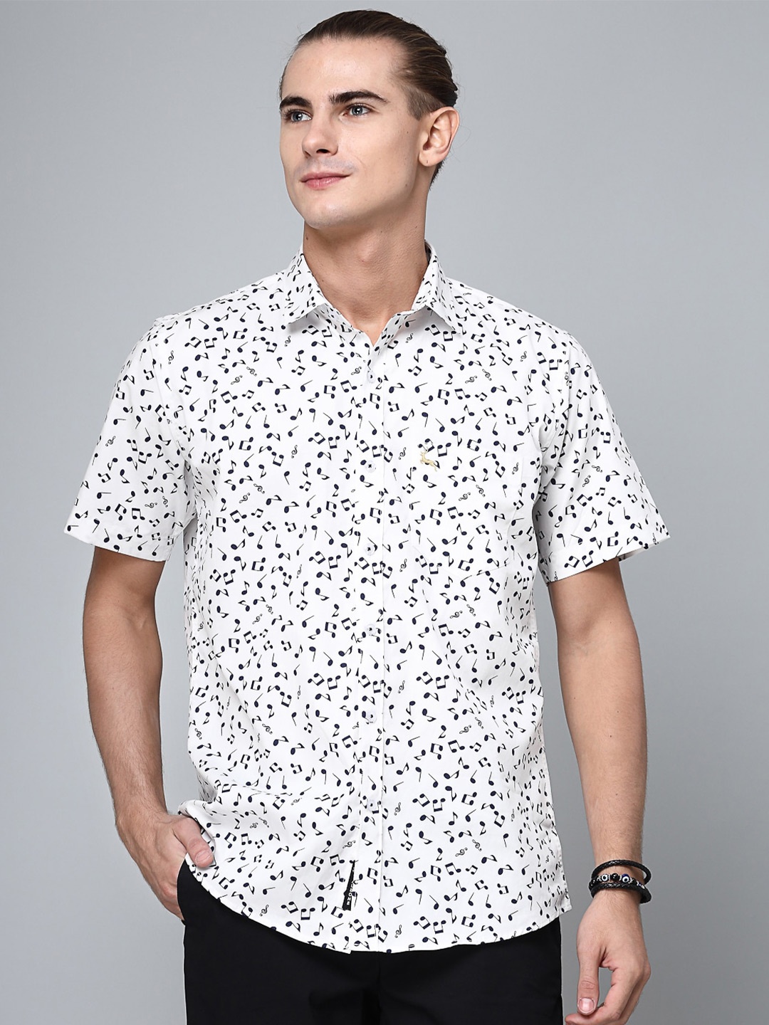 

VALBONE Comfort Floral Opaque Printed Cotton Casual Shirt, White