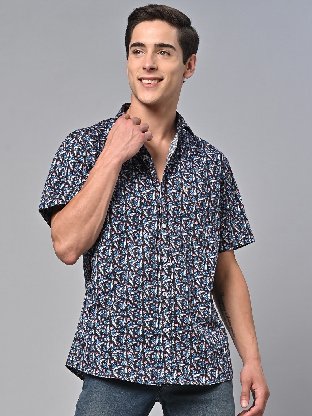 

VALBONE Comfort Tropical Printed Cotton Casual Shirt, Blue