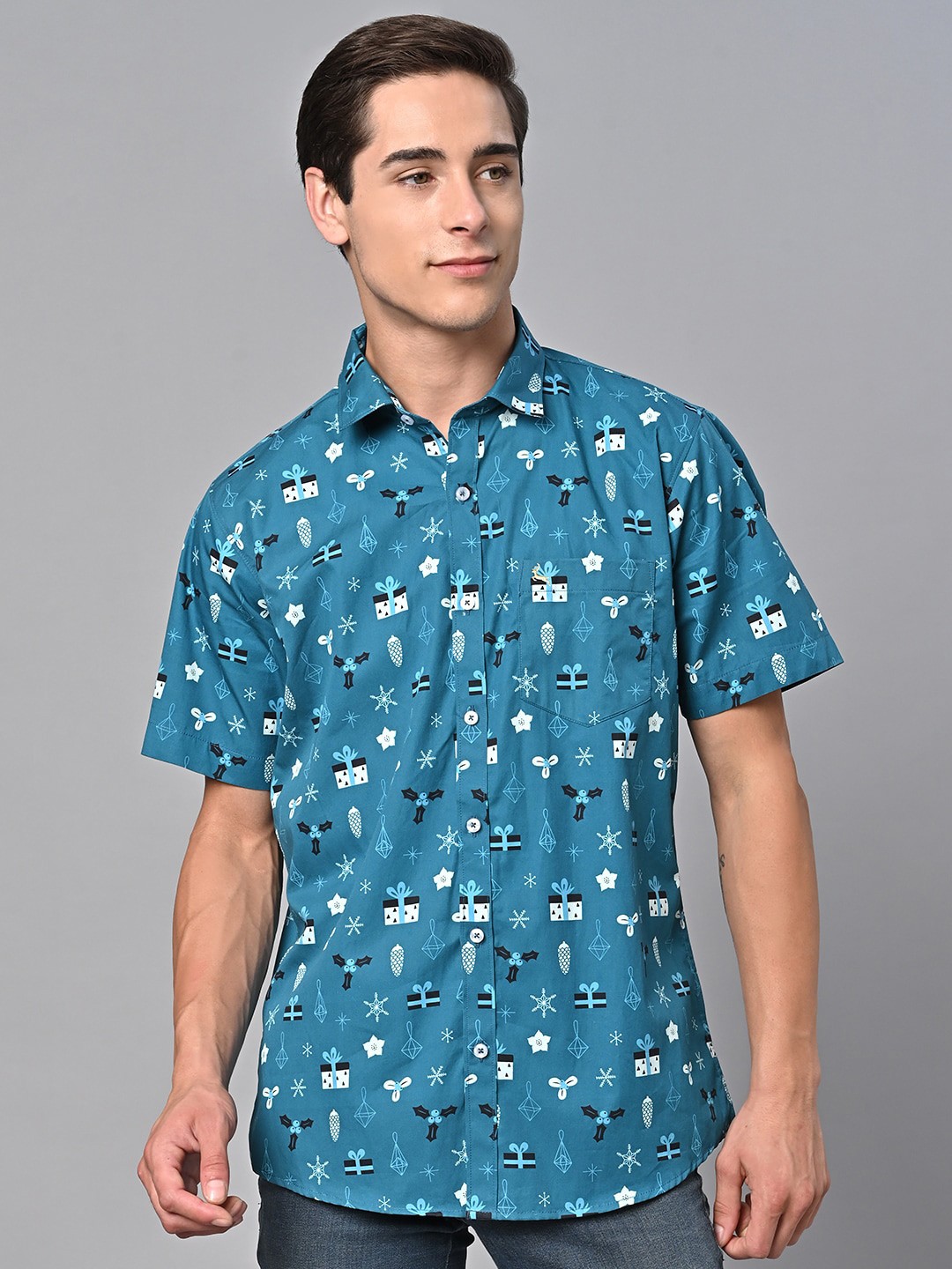 

VALBONE Comfort Floral Opaque Printed Semiformal Cotton Shirt, Blue