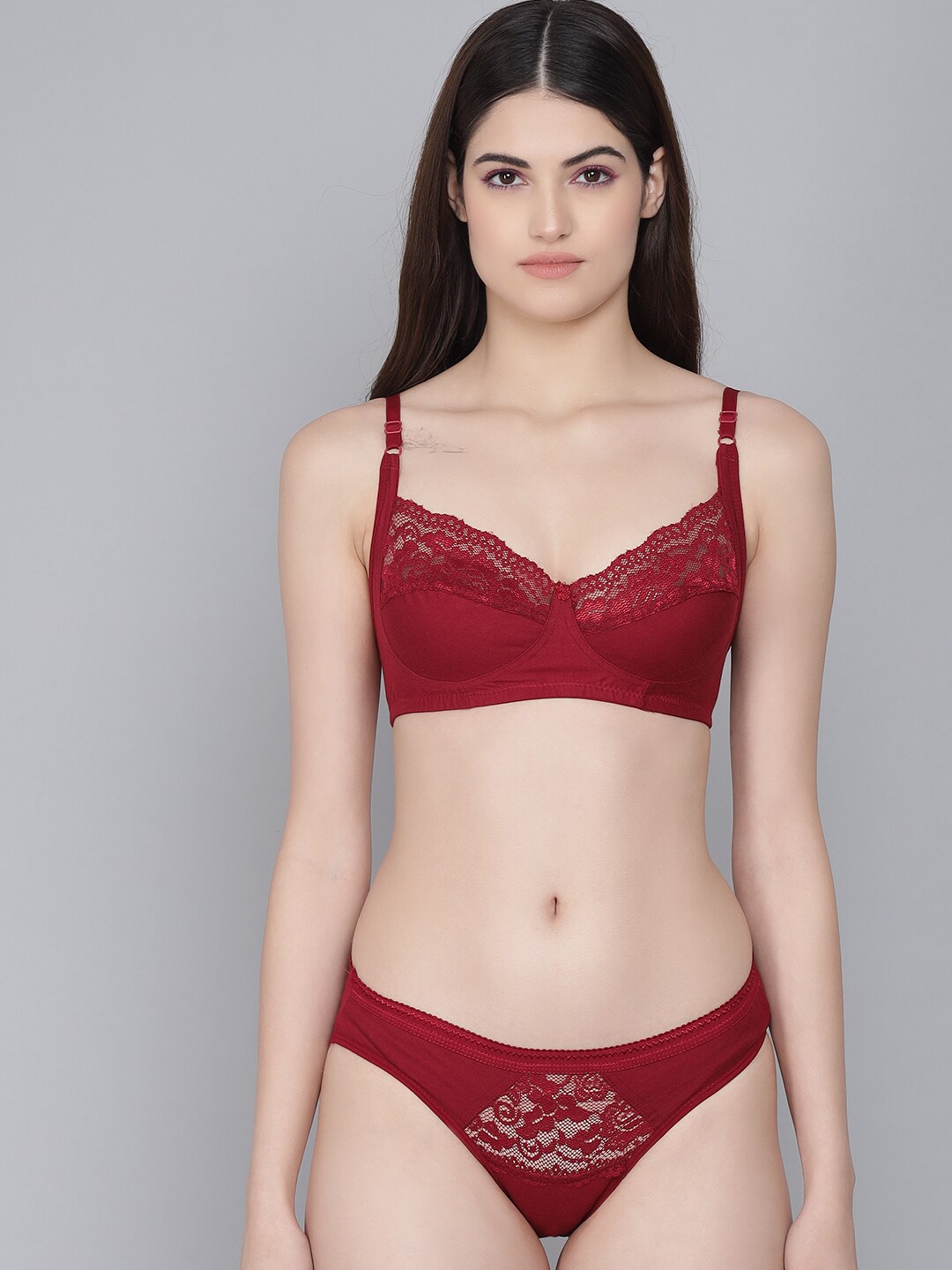 

Imsa Moda Women Lace Detail Lingerie Set Pallu-Set-Maroon-30