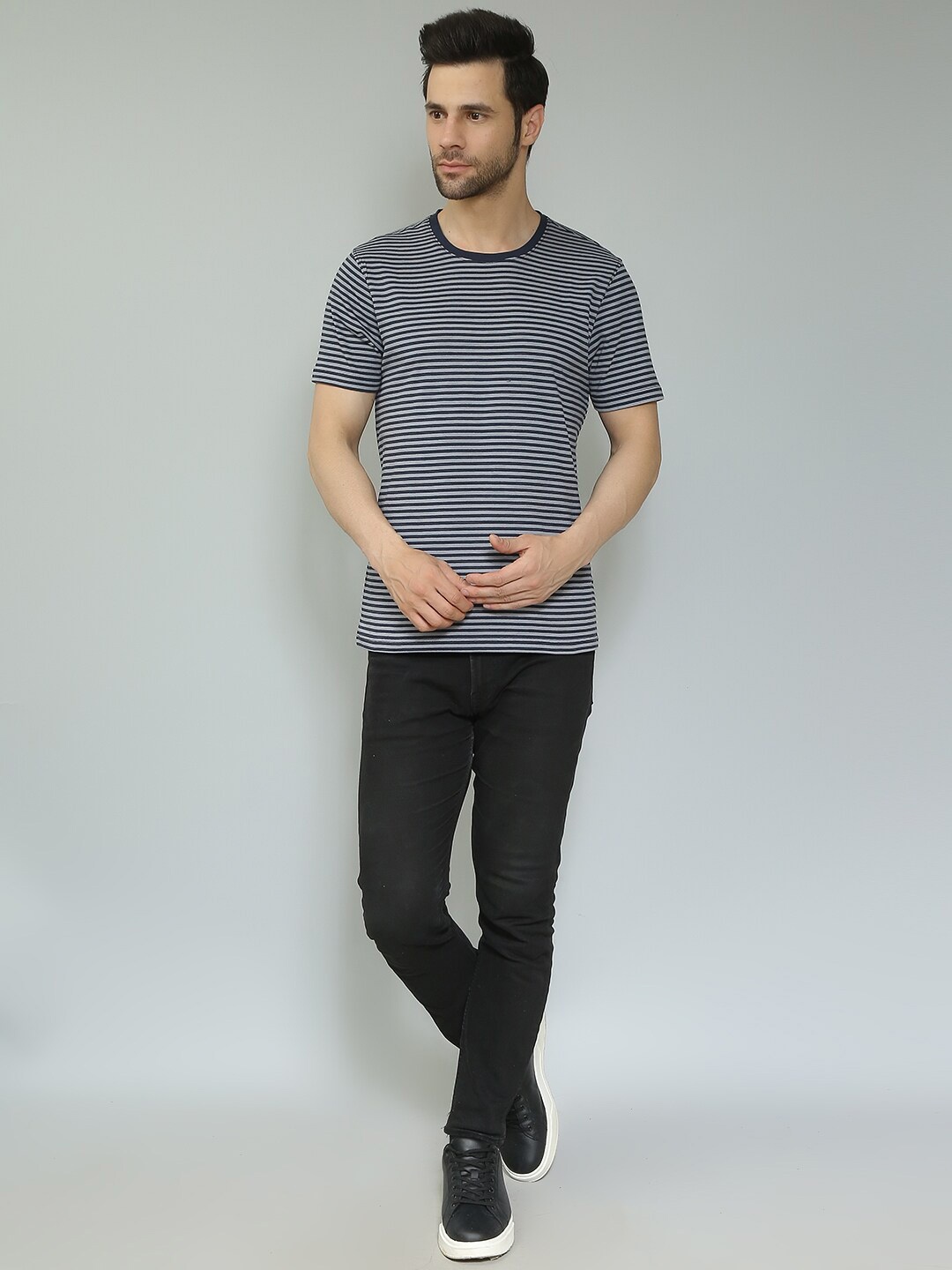 

Mast & Harbour Blue Striped Casual T-Shirt