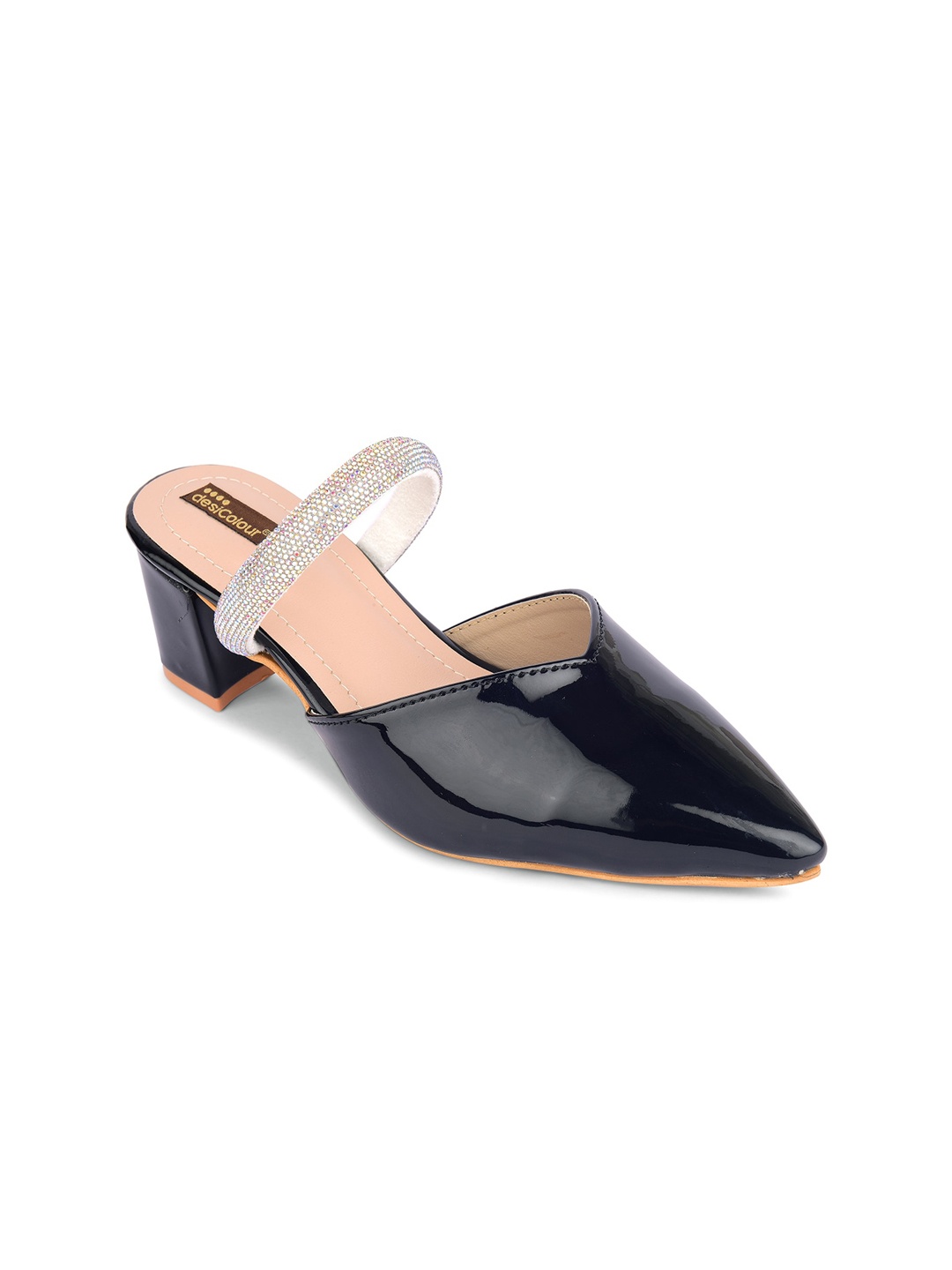 

DESI COLOUR Embellished Block Heel Mules, Black