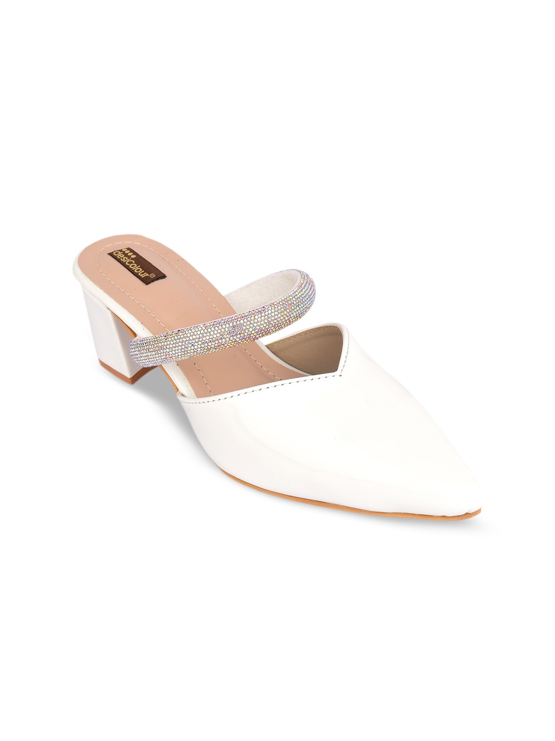 

DESI COLOUR Party Block Mules, White