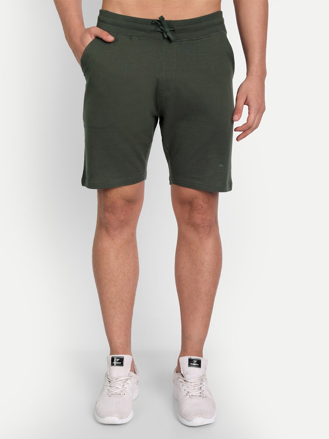 

Asterisk Men Mid Rise Cotton Regular Shorts, Olive