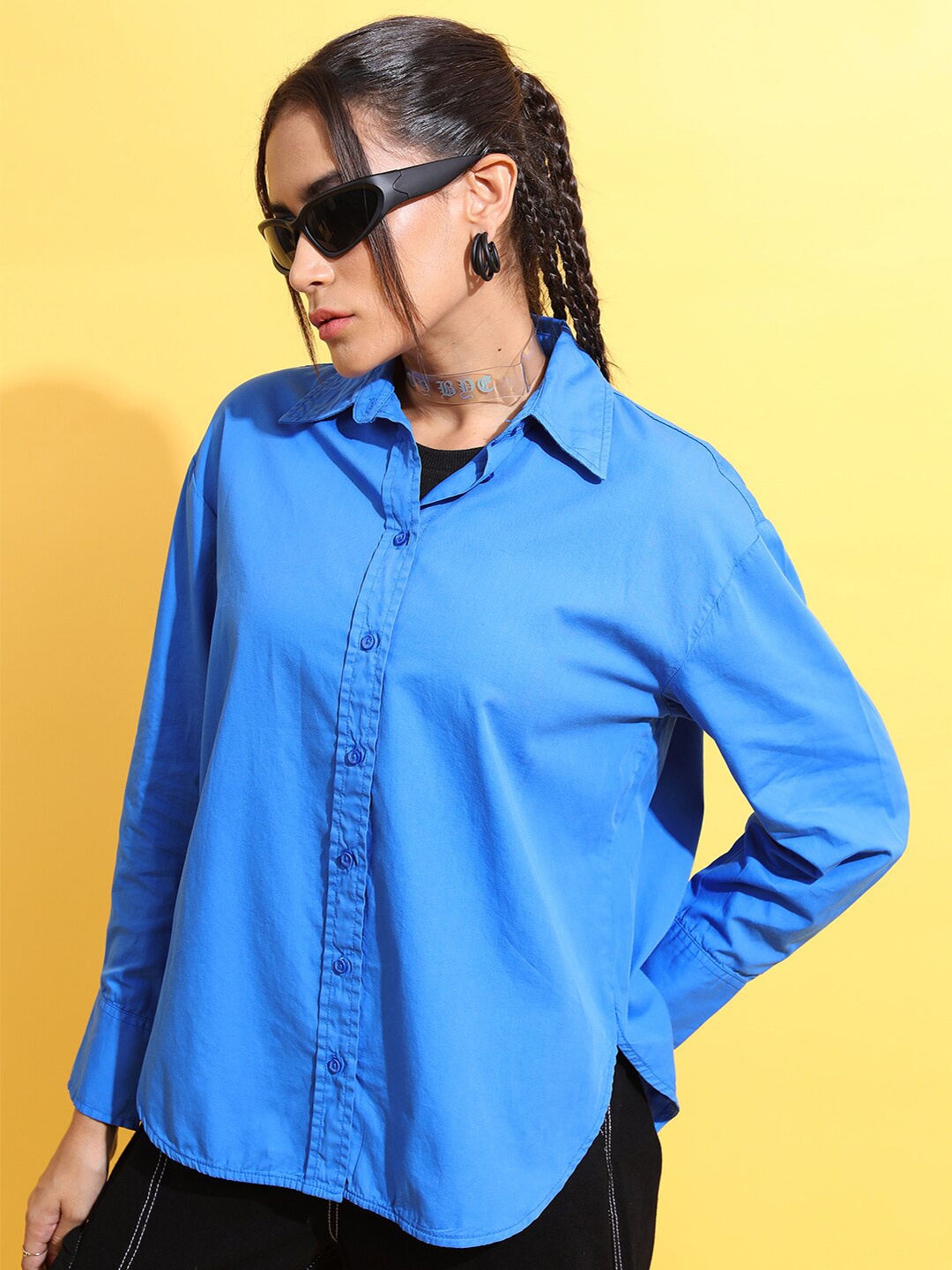

Tokyo Talkies Cotton Oversized Shirt, Blue
