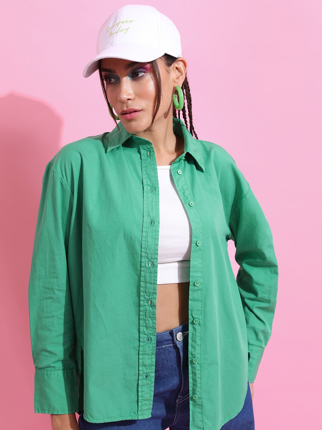 

Tokyo Talkies Drop-Shoulder Oversized Casual Shirt, Green