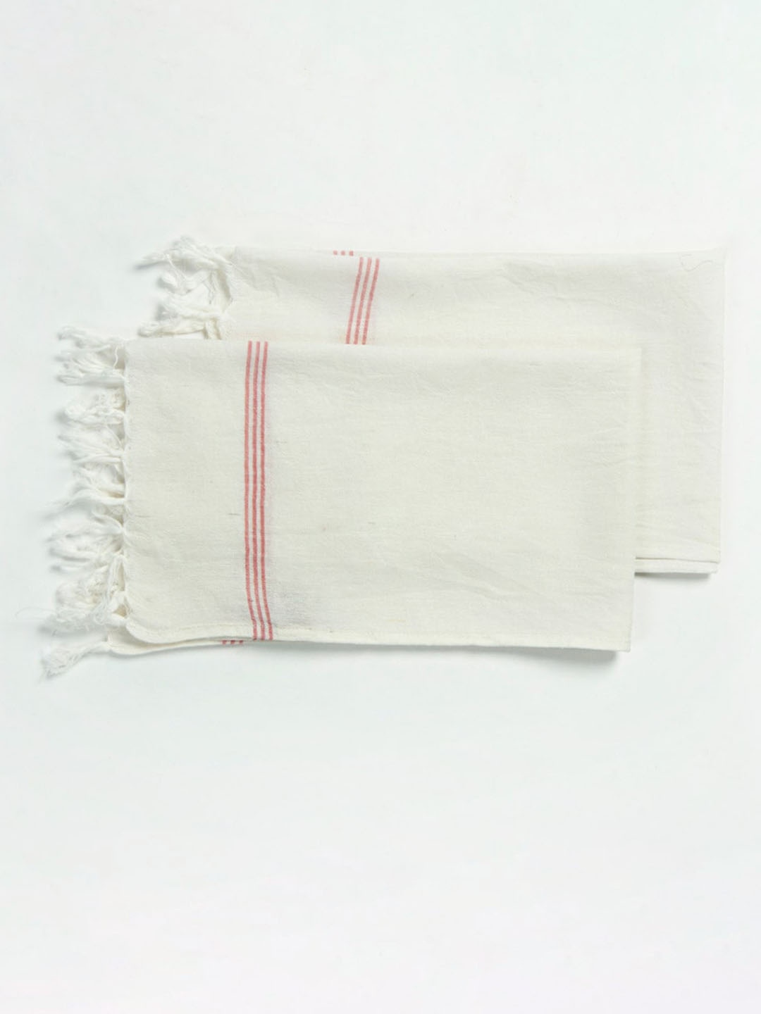 

Fabindia Bana Off White & Red 2 Pieces Striped Detail 127 GSM Cotton Woven Hand Towels