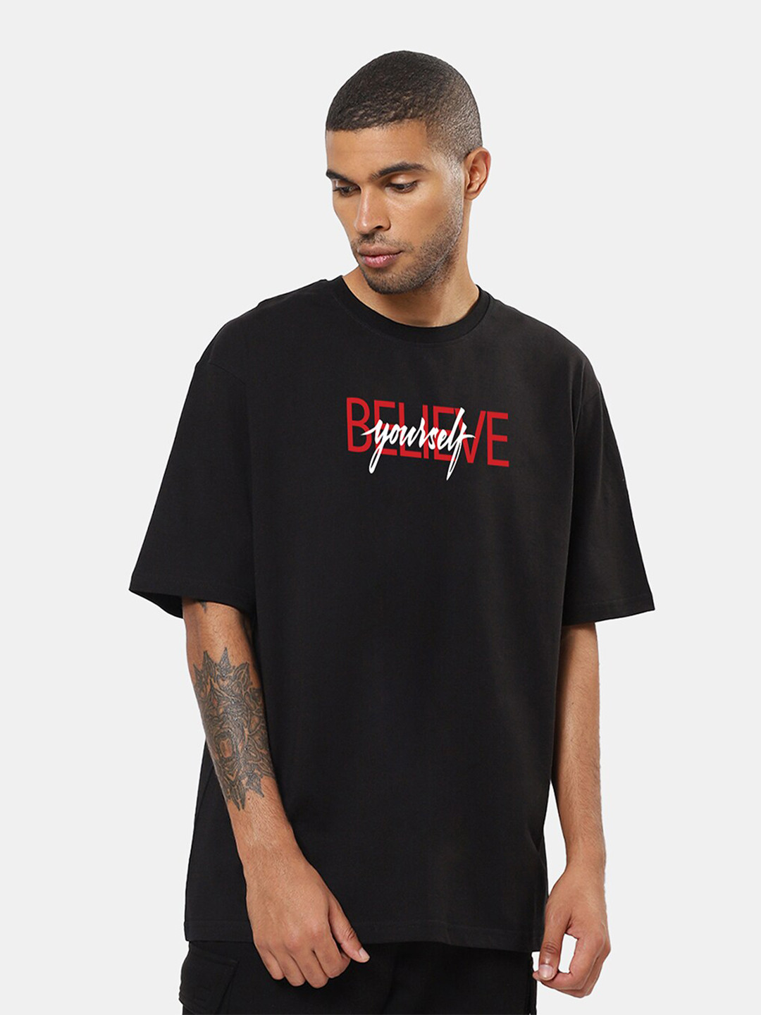 

Mad Over Print Typography Printed Oversized Cotton T-shirt, Black
