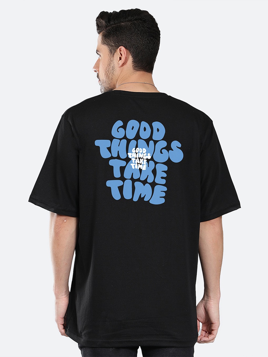 

Mad Over Print Typography Printed Cotton Oversized T-shirt, Black