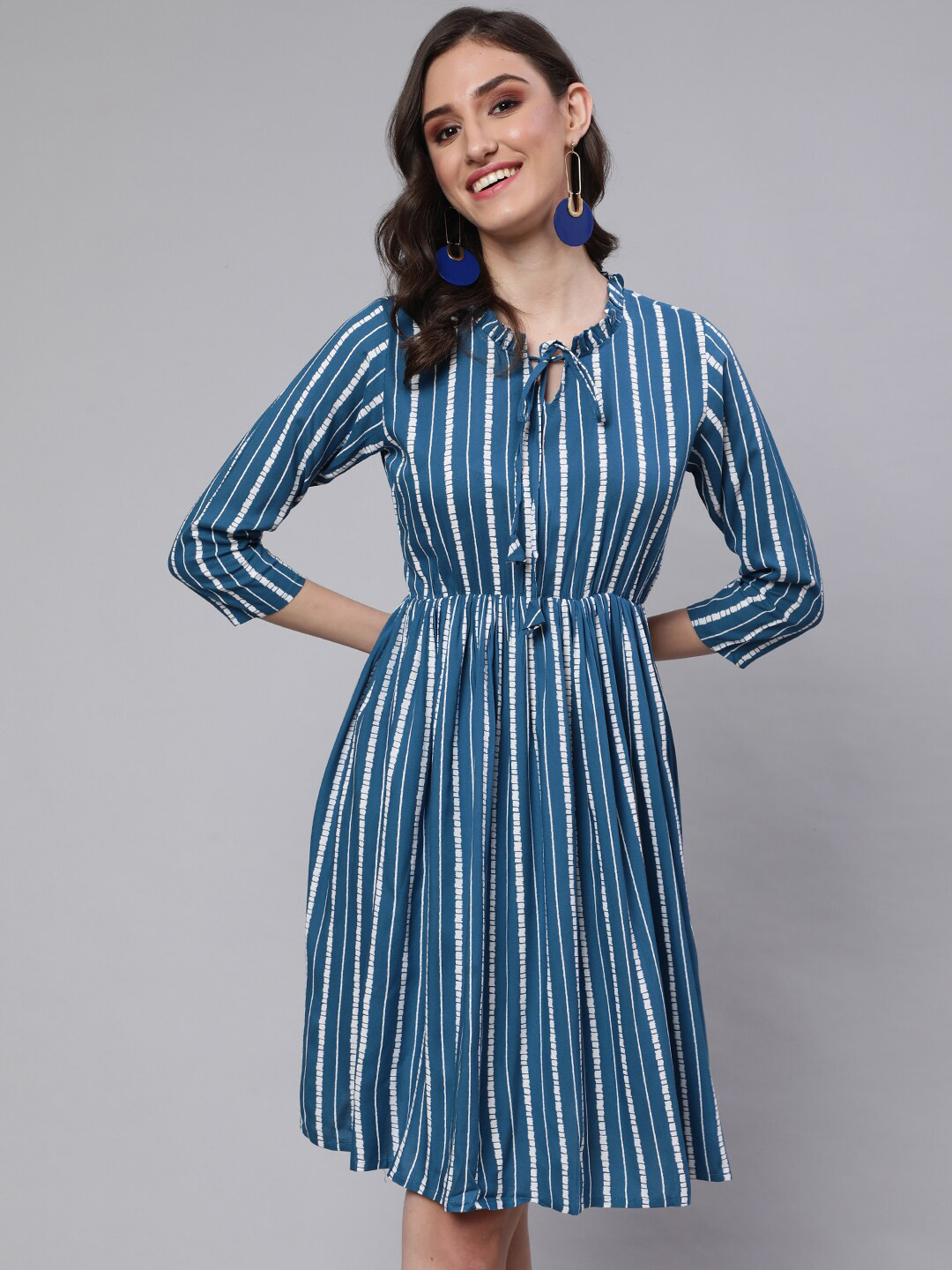 

DAEVISH Striped Fit & Flare Dress, Blue