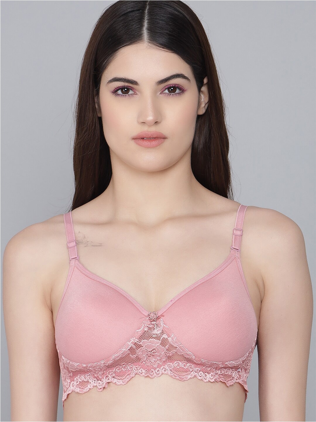 

Imsa Moda Non-Wired Lightly Padded All Day Comfort Seamless Lace Inserted Everyday Bra, Pink