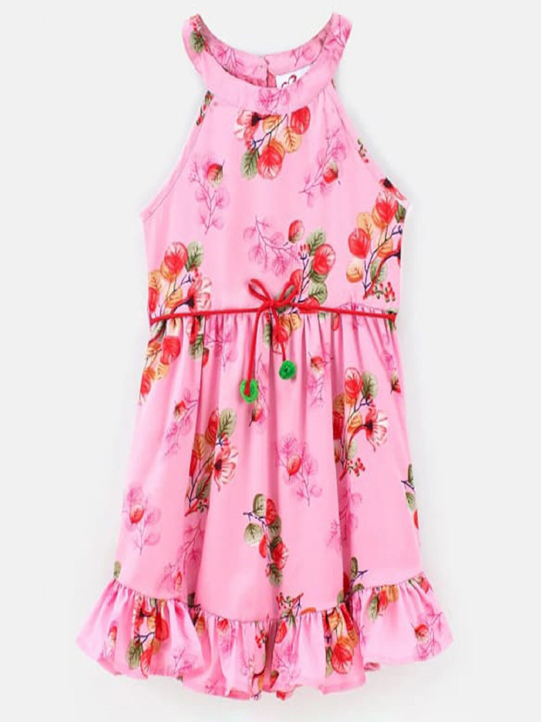 

M'andy Girls Floral Printed Sleeveless Cotton Fit & Flare Dress, Pink