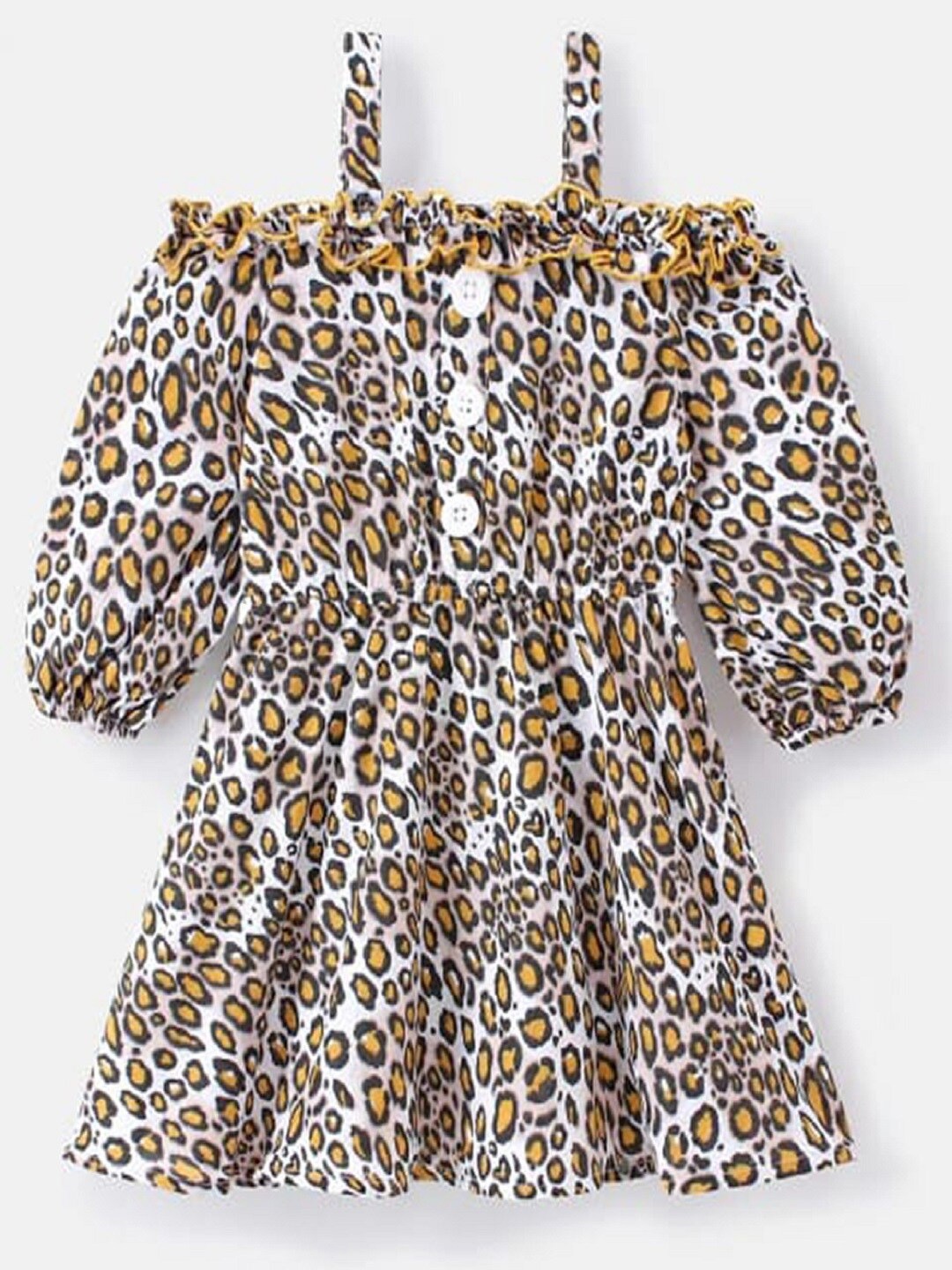 

M'andy Girls Animal Printed Puff Sleeve Fit & Flare Dress, Yellow