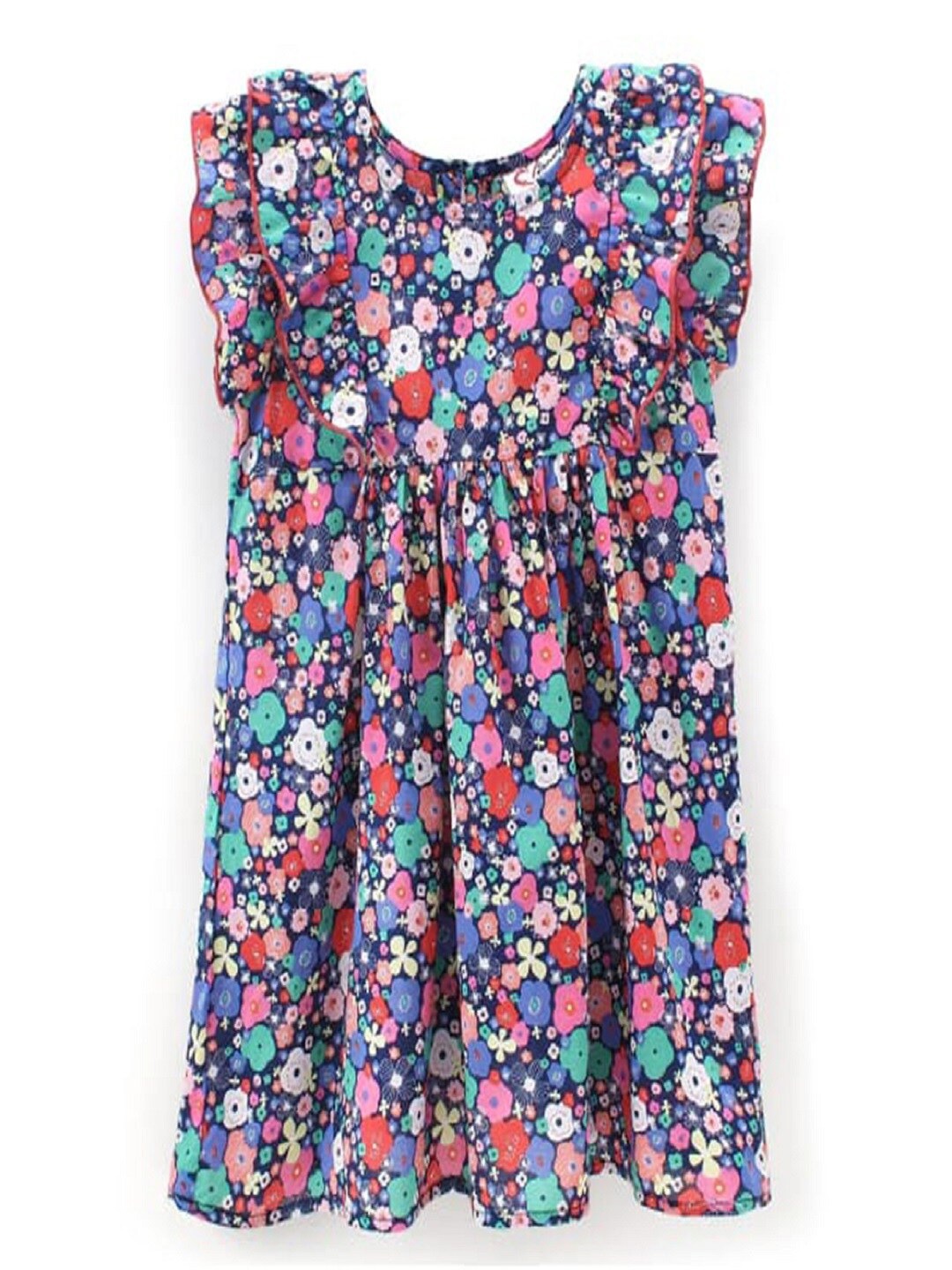 

M'andy Girls Floral Printed Flutter Sleeve Cotton Fit & Flare Dress, Blue