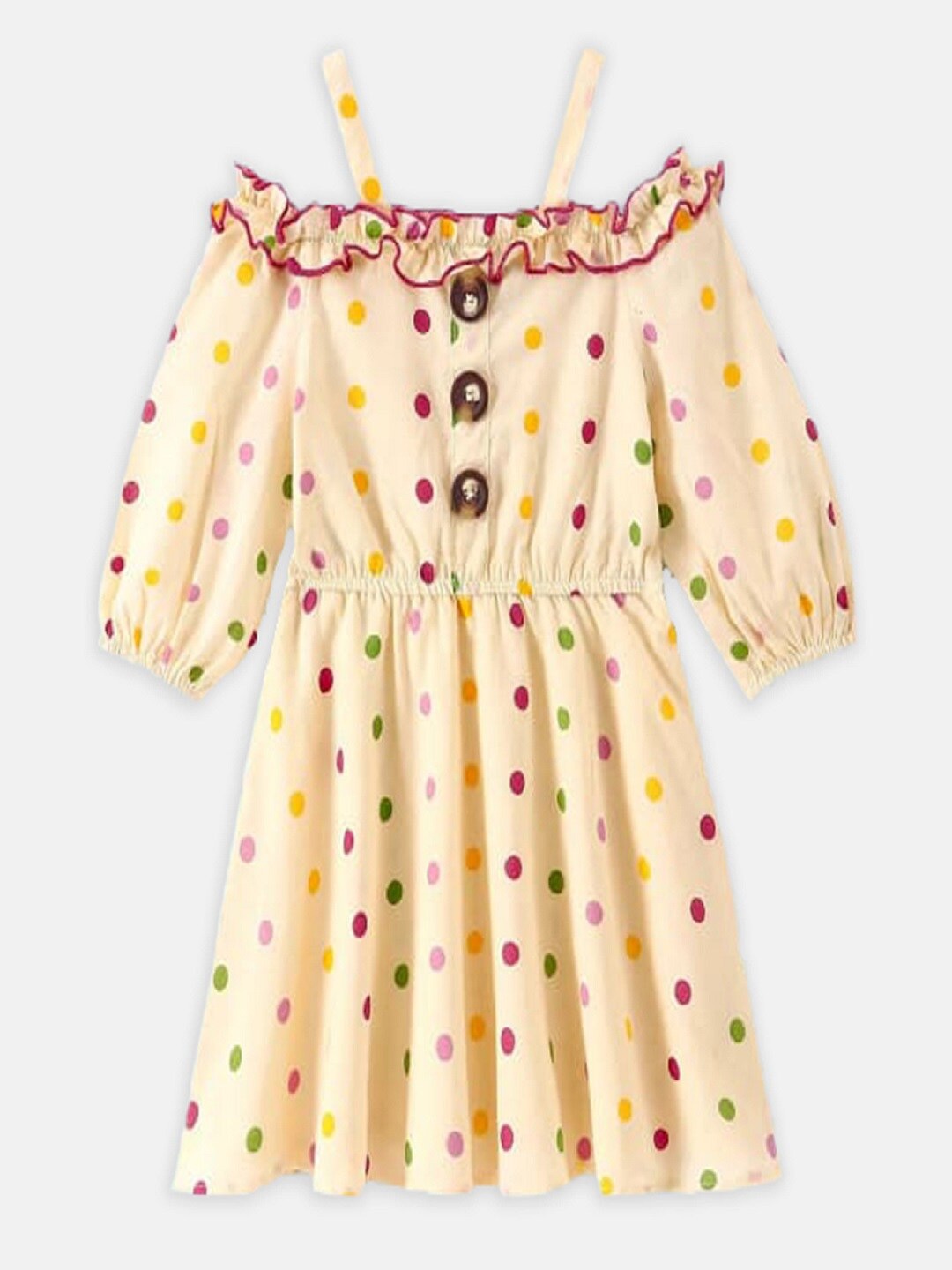 

M'andy Polka Dot Printed Fit & Flare Dress, Cream