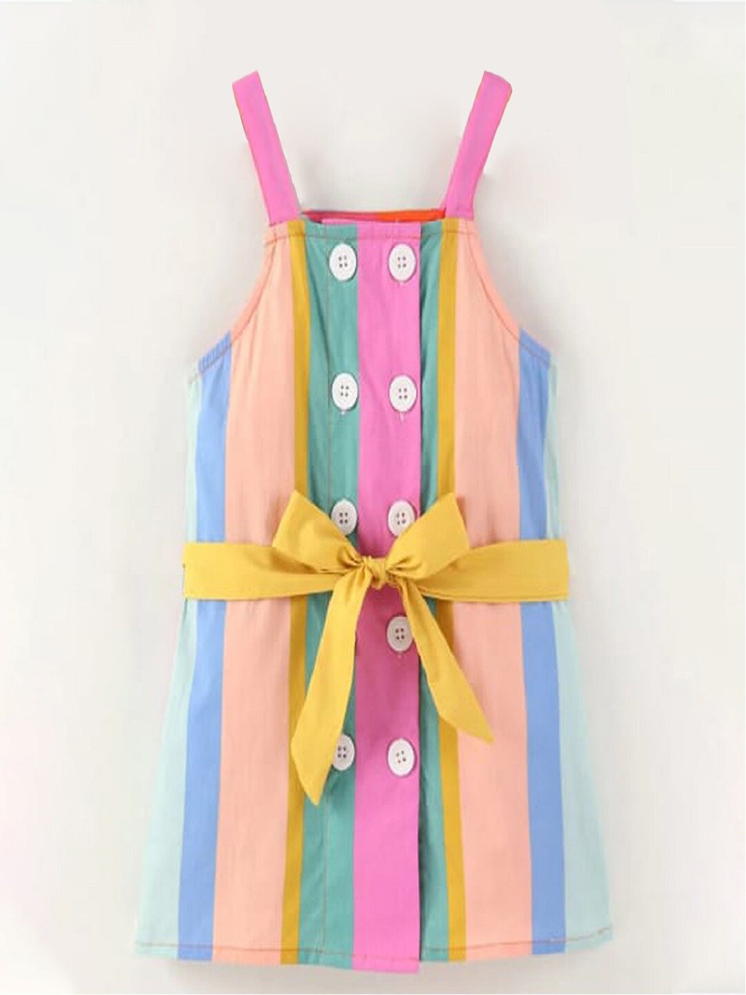 

M'andy Girls Shoulder Straps Striped Cotton A-Line Dress, Pink