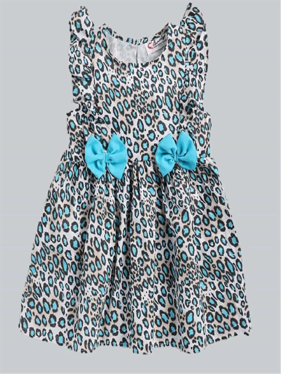 

M'andy Girls Animal Printed Bow Detailed Pure Cotton Fit & Flare Dress, White