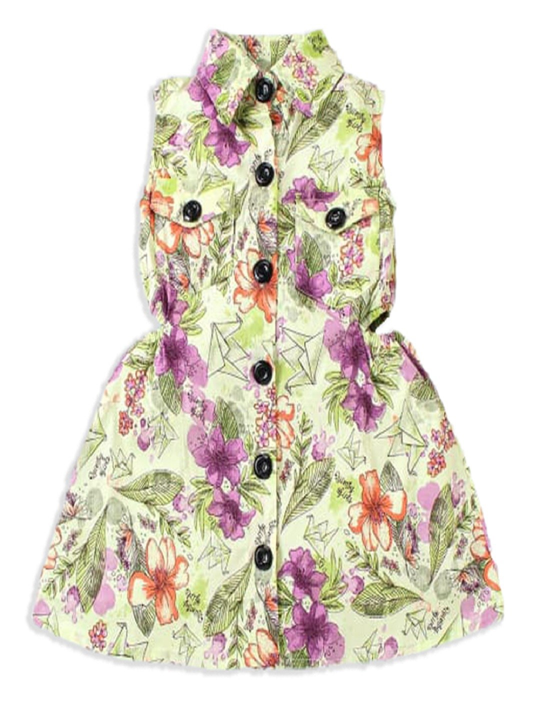 

M'andy Girls Floral Printed Cut-Out Detailed Shirt Dress, Off white