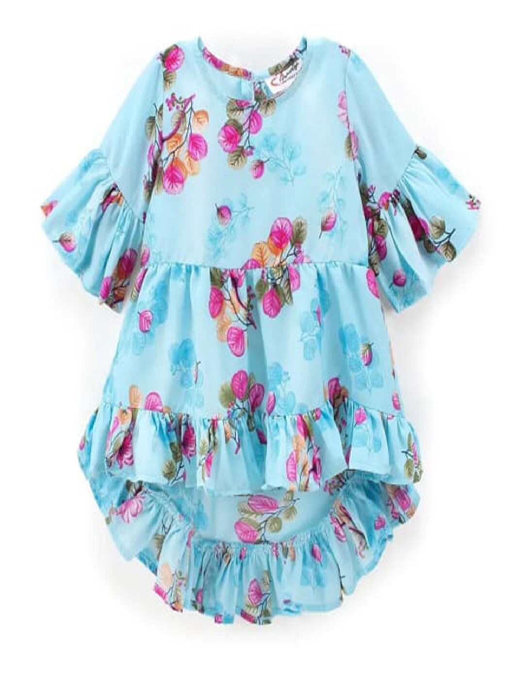 

M'andy Girls Floral Printed Bell Sleeve High-Low Hem Fit & Flare Dress, Blue