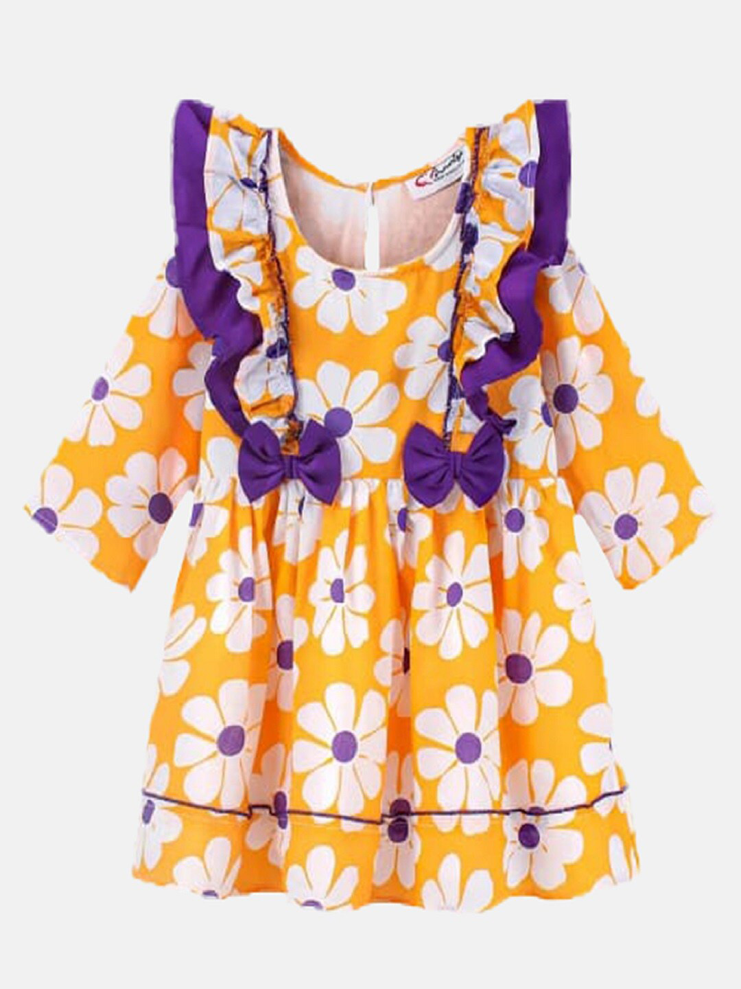 

M'andy Girls Floral Printed Flutter Sleeve Fit & Flare Dress, Yellow
