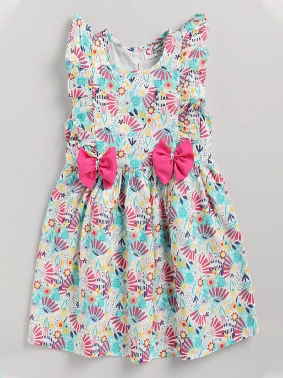 

M'andy Girls Floral Printed Flutter Sleeve Fit & Flare Dress, Blue