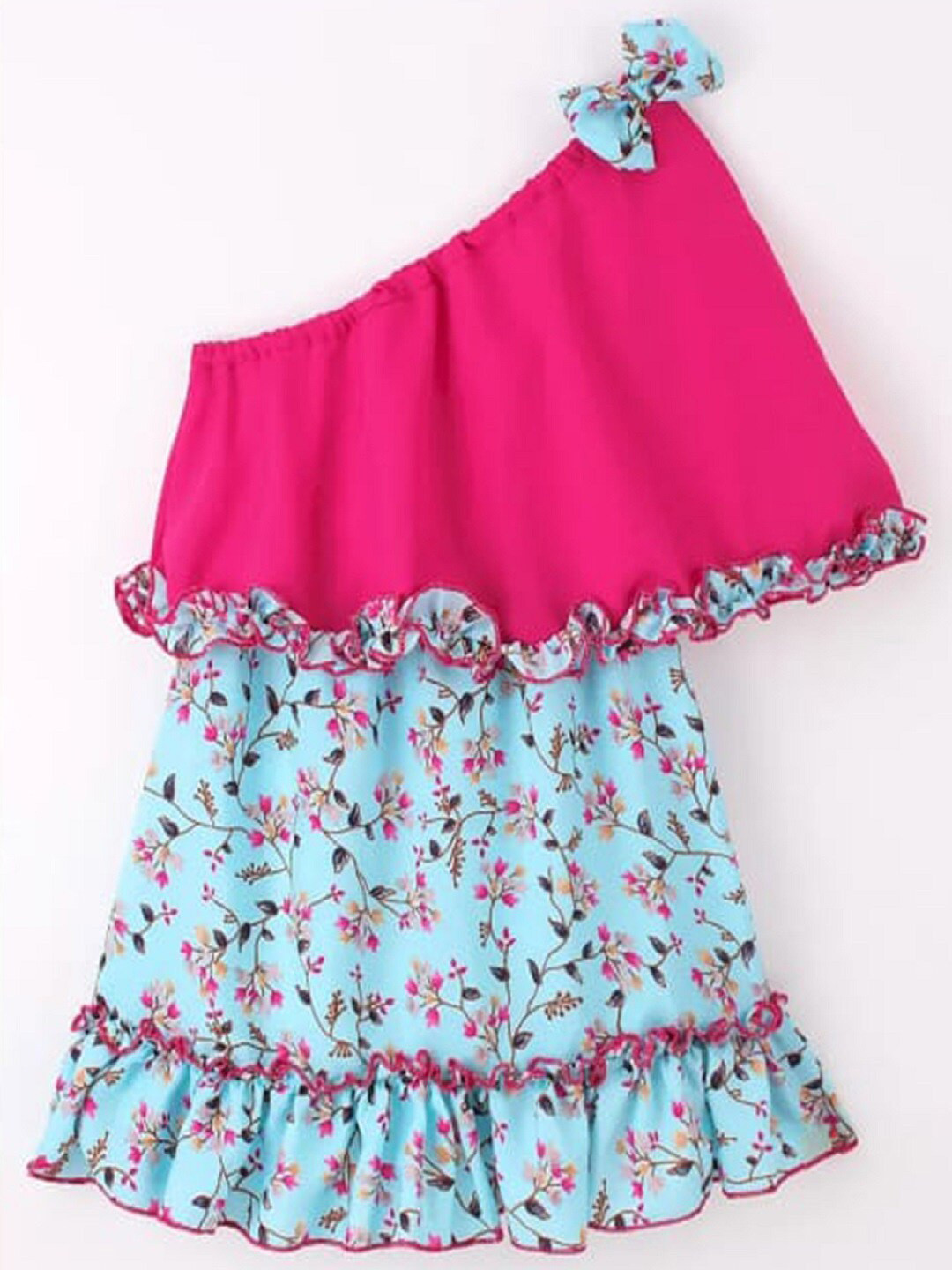 

M'andy Floral Printed One Shoulder Fit & Flare Dress, Magenta