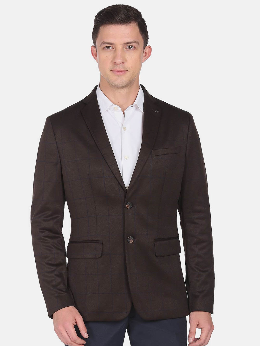 

Arrow Checked Slim-Fit Single Breasted Formal Blazer, Brown