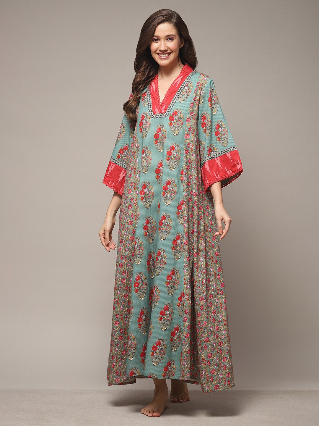 

Biba Floral Printed V-Neck Maxi Nightdress, Green
