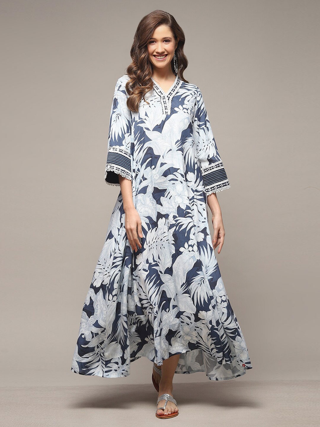 

Biba Floral Printed A-line Maxi Ethnic Dress, Navy blue