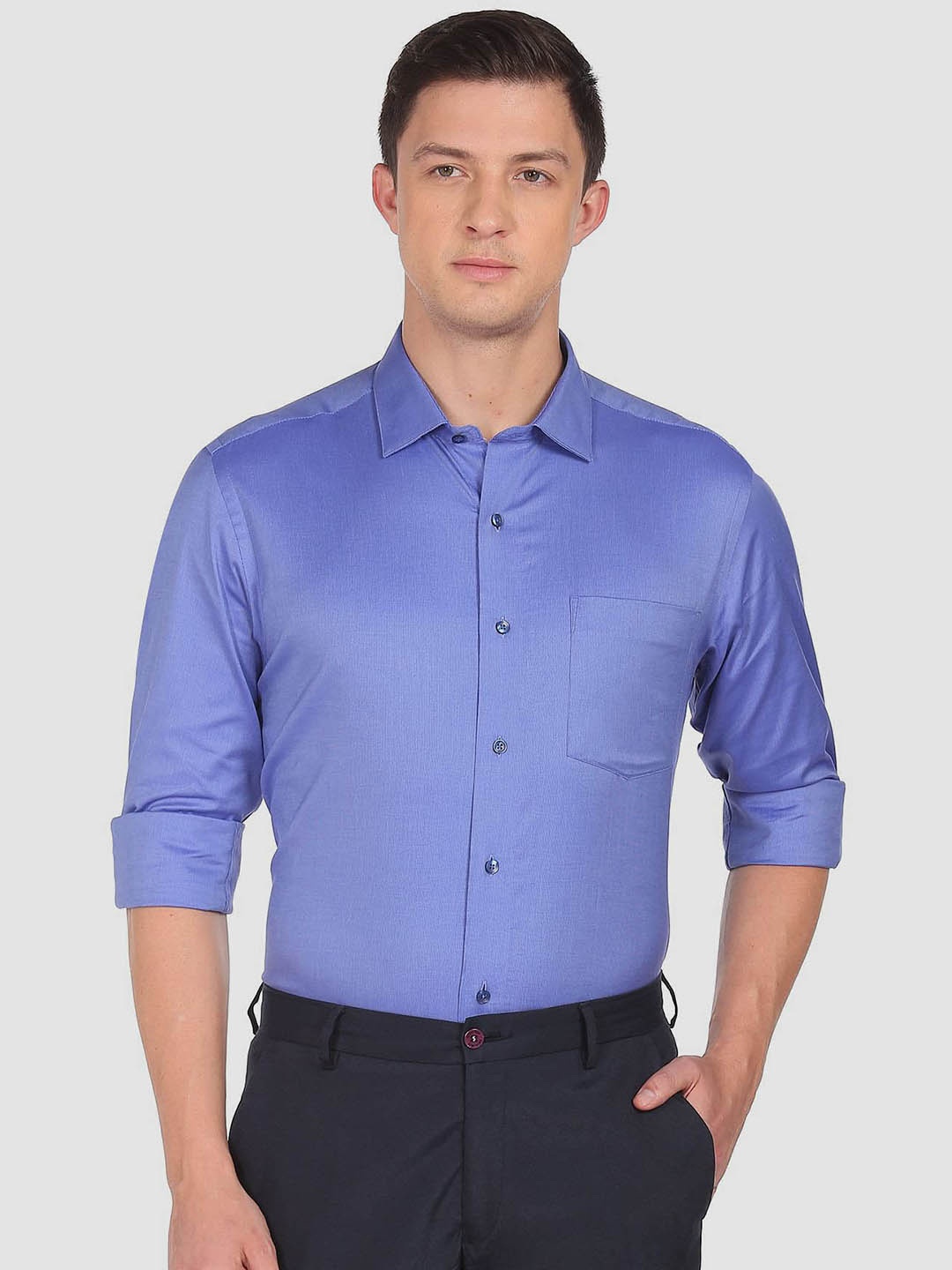 

Arrow Slim Fit Spread Collar Pure Cotton Formal Shirt, Blue