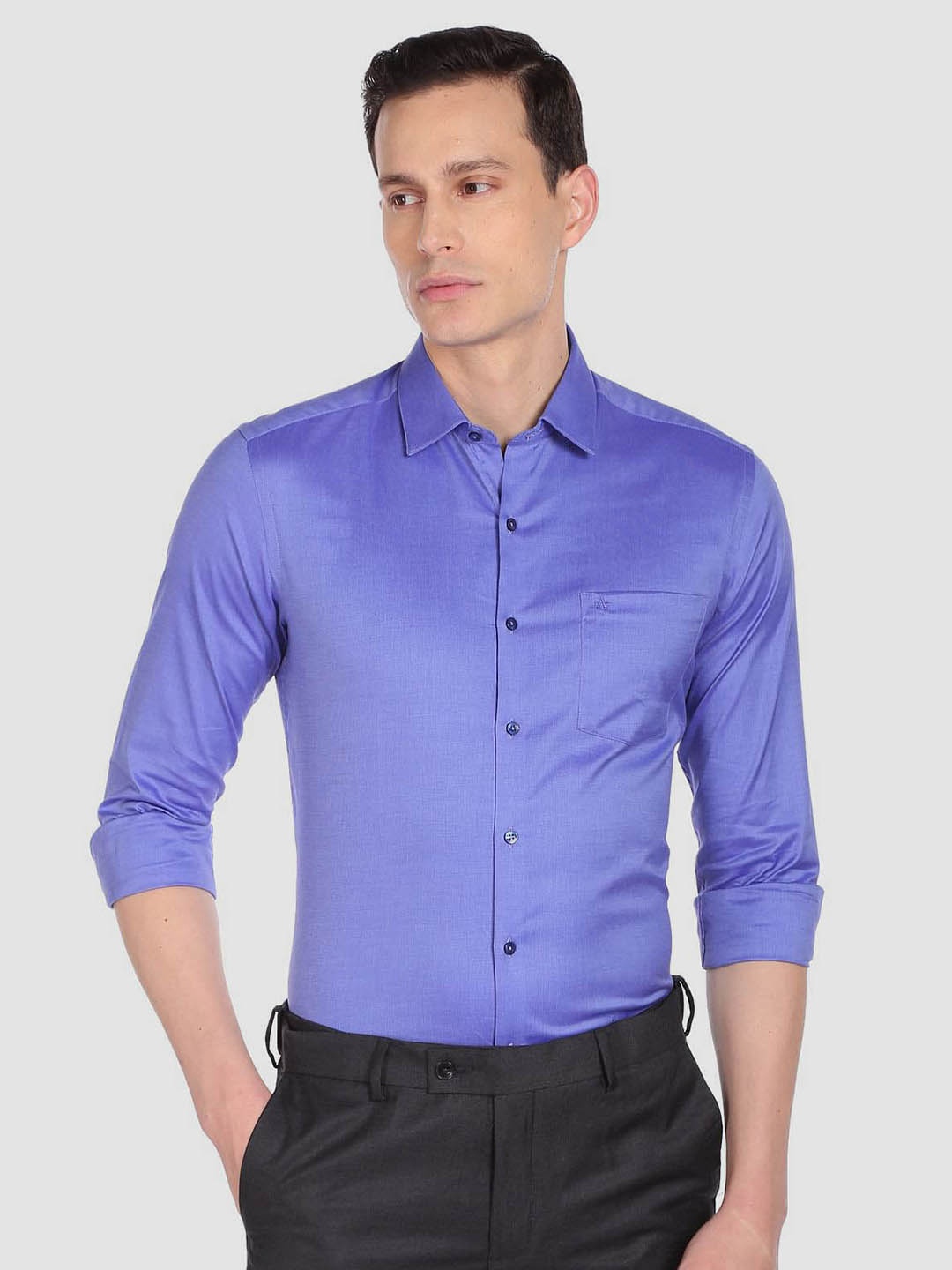 

Arrow Spread Collar Slim Fit Opaque Pure Cotton Casual Shirt, Blue