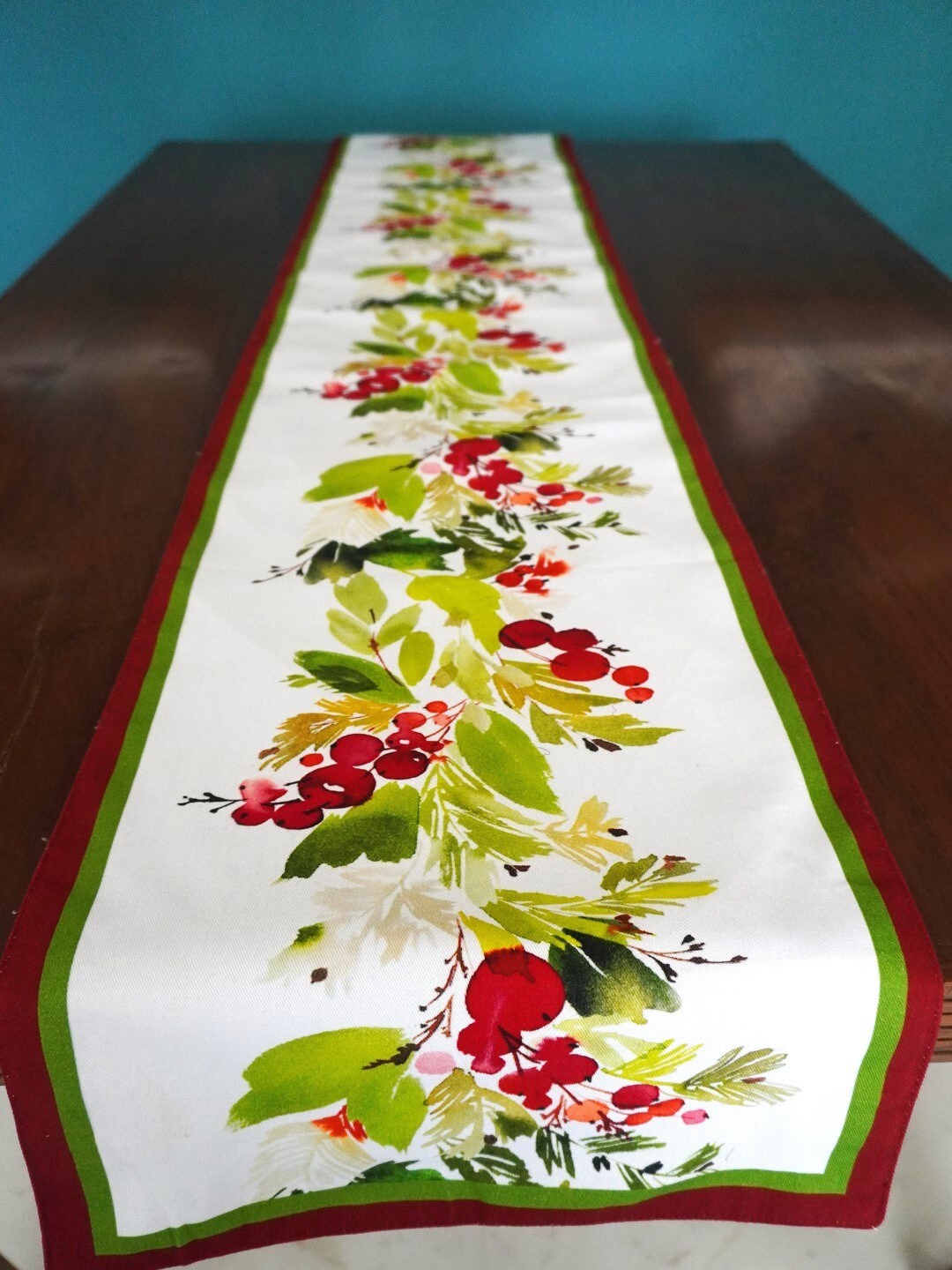 

TARA- Sparkling Homes White & Green Printed Pure Cotton Reversible Table Runner